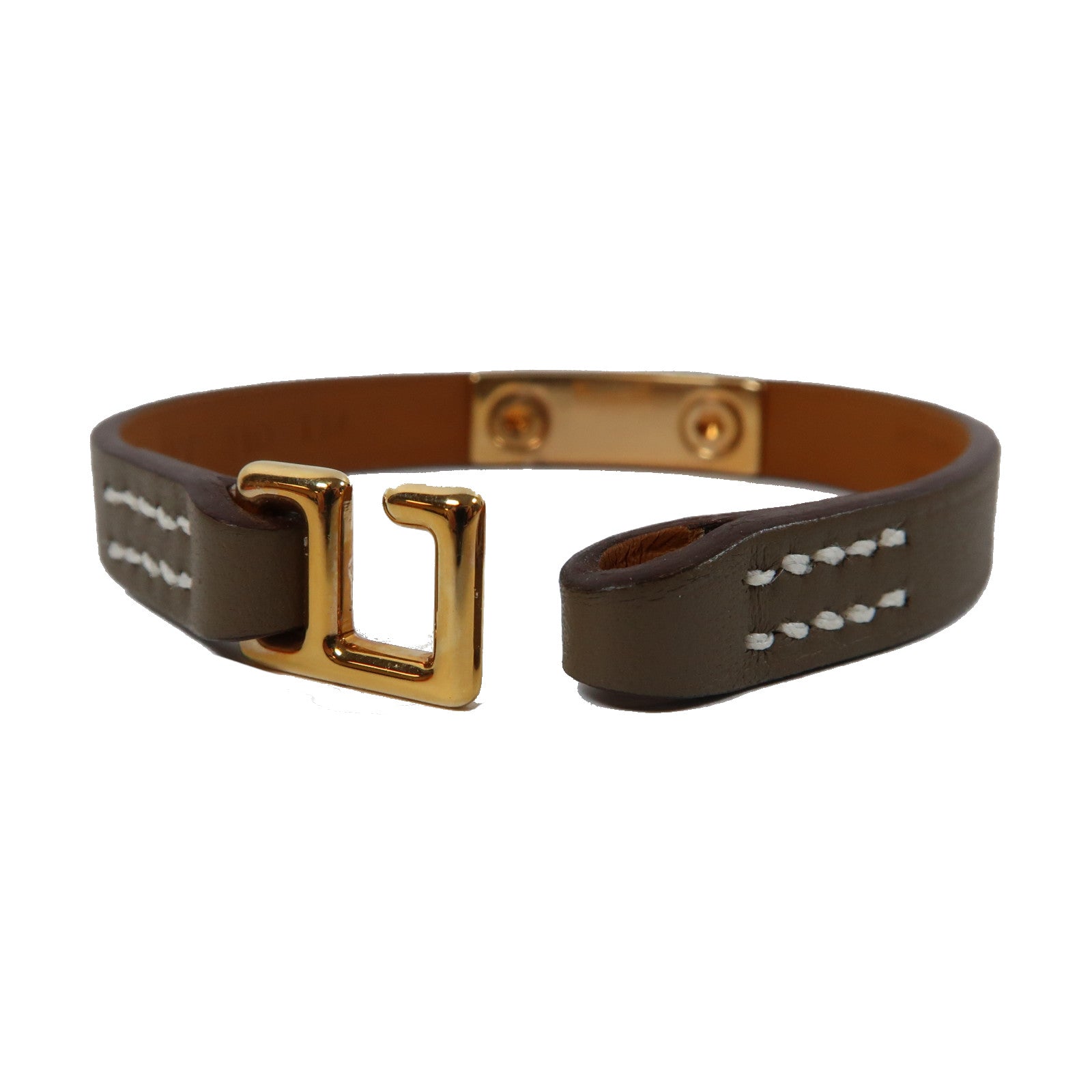 HERMES Swift皮革Rivale Mini Bracelet金扣手鐲象灰色