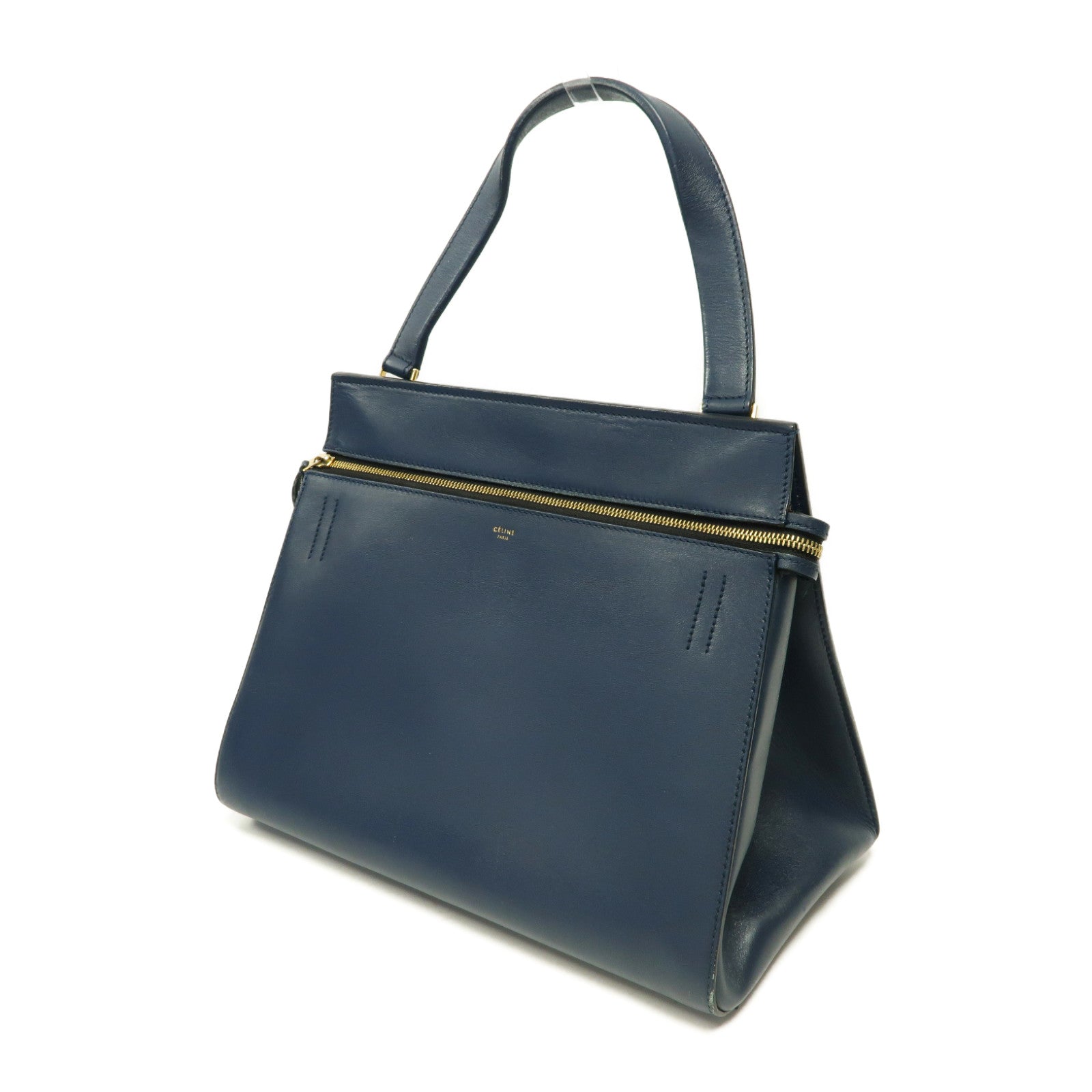 CELINE 【激減優惠】牛皮皮革Edge Bag金扣手挽袋深藍色