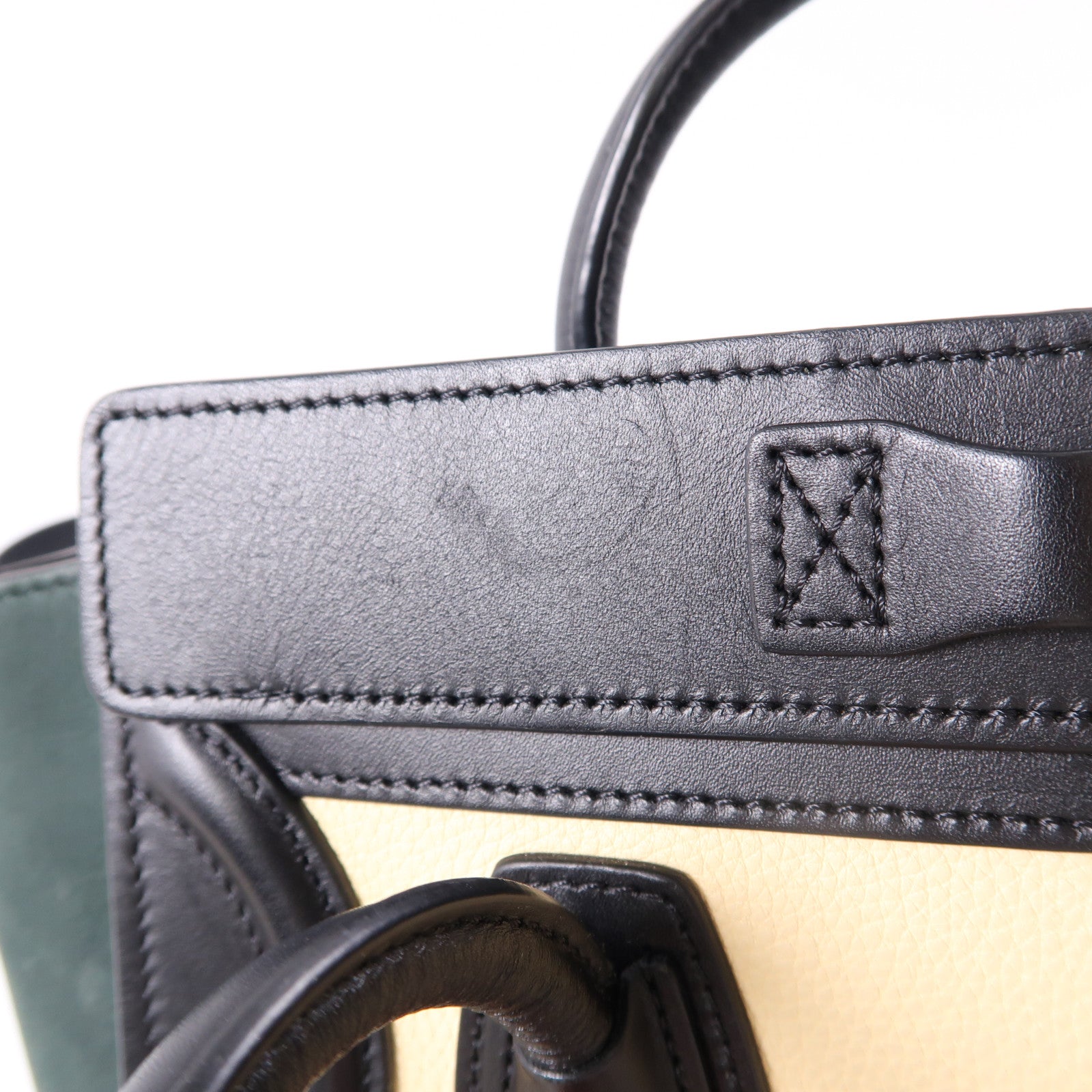 CELINE 牛皮皮革Nano Luggage金扣手挽肩背兩用袋綠色/米色/黑色