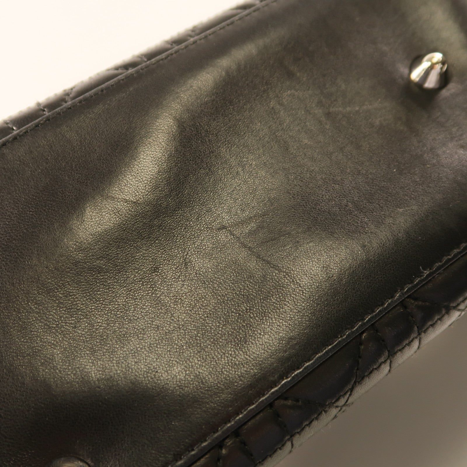 Dior 牛皮皮革Vintage Lady Dior銀扣手挽袋黑色