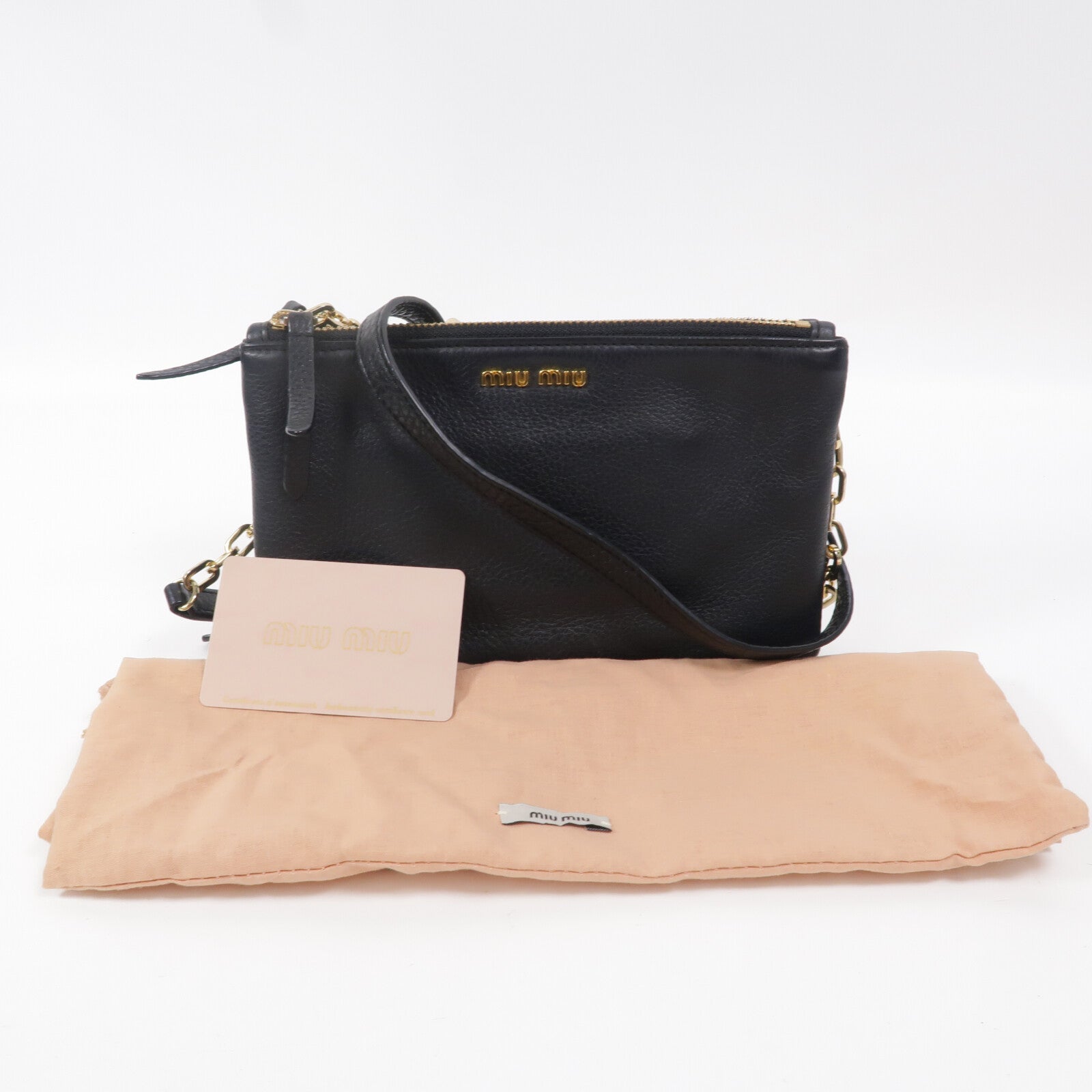 Miu Miu 牛皮皮革Pouch Shoulder鏈帶肩背袋