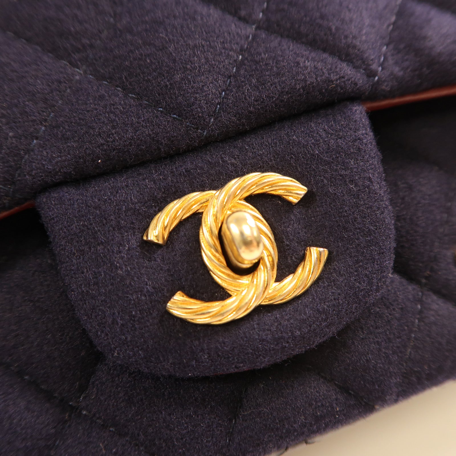 CHANEL CC GHW Charms Mini Rect Chain Shoulder Bag Wool Navy Blue
