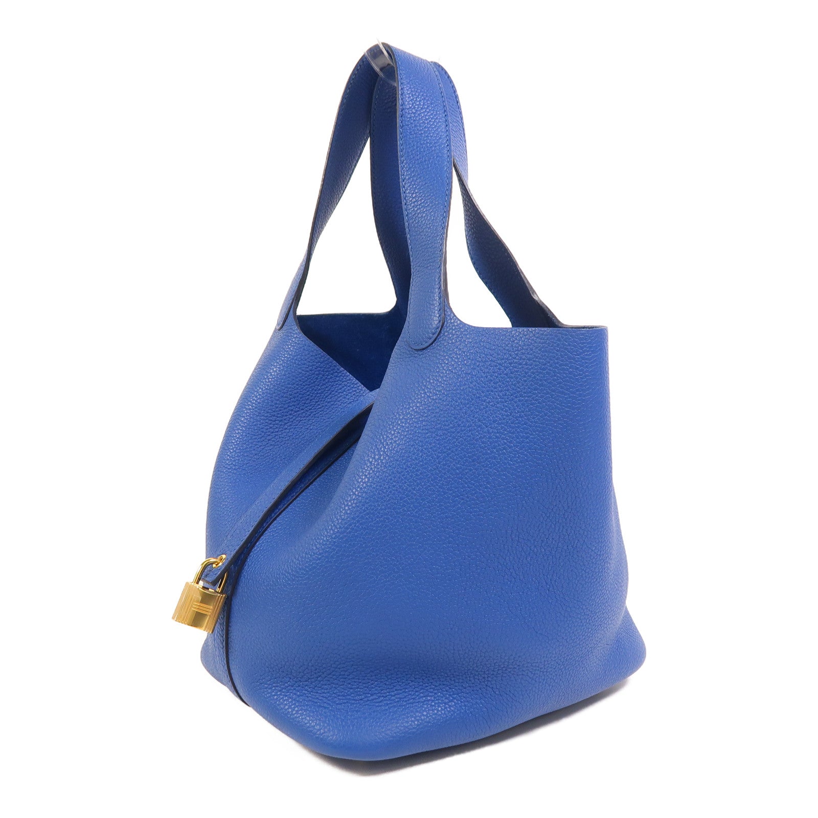 HERMES Clemence皮革Picotin MM金扣手挽袋Bleu France