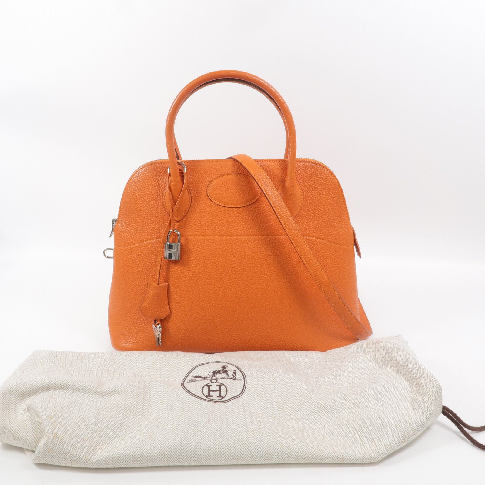 HERMES Clemence皮革Bolide 31手挽袋Orange