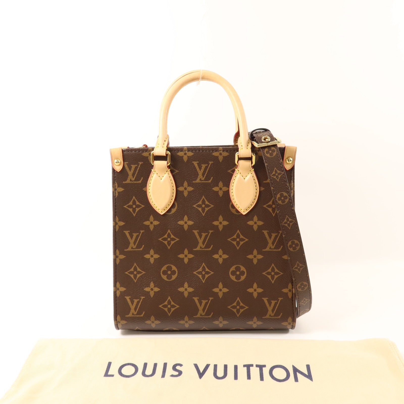 LOUIS VUITTON Monogram Sac Plat BB金扣手挽肩背兩用袋棕色