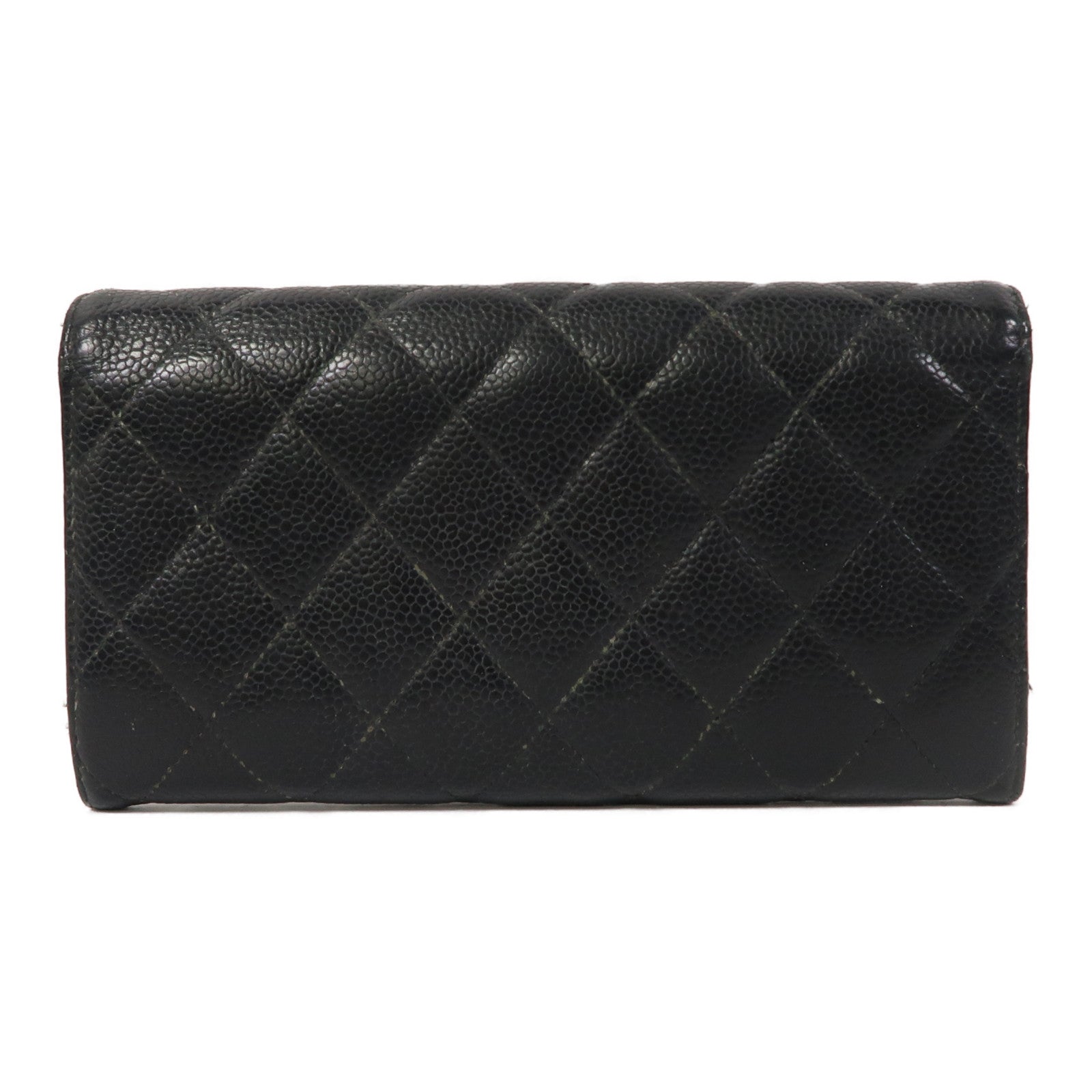 CHANEL Caviar皮革Long Wallet金扣長錢包黑色