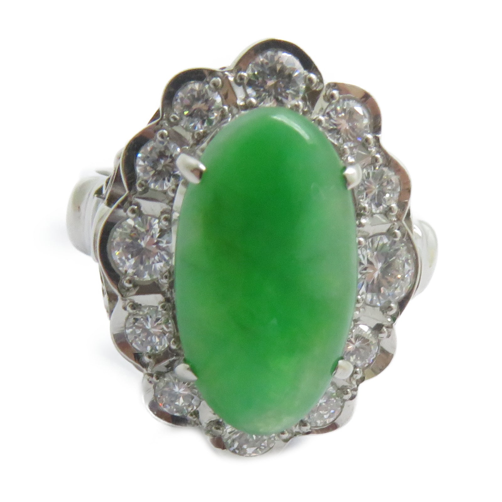 JEWELRY PT900鉑金Jade Ring 4.463ct翡翠/0.884ct鑚石戒指US#9.5
