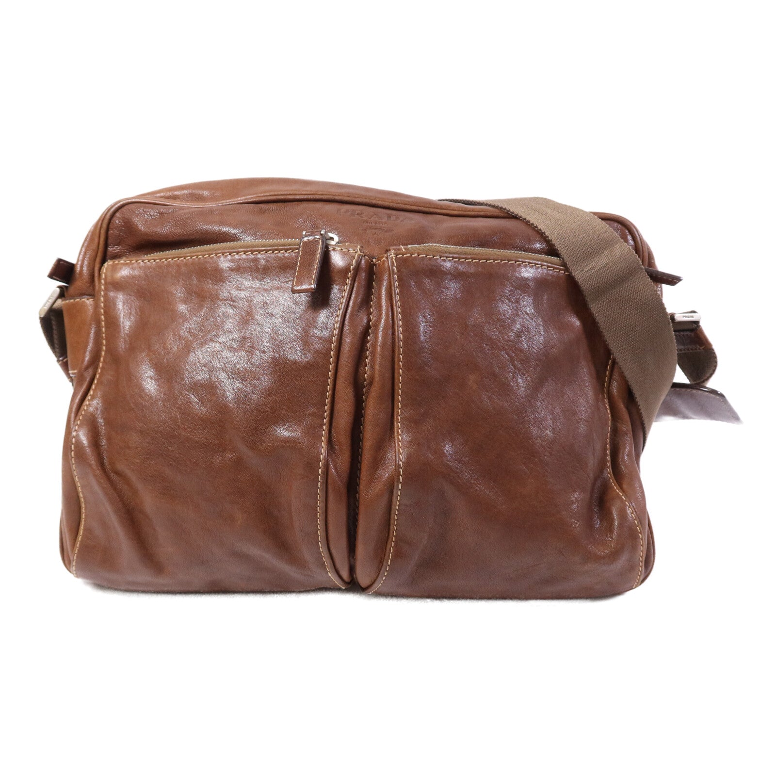 PRADA 牛皮皮革Shoulder Bag銀扣肩背袋