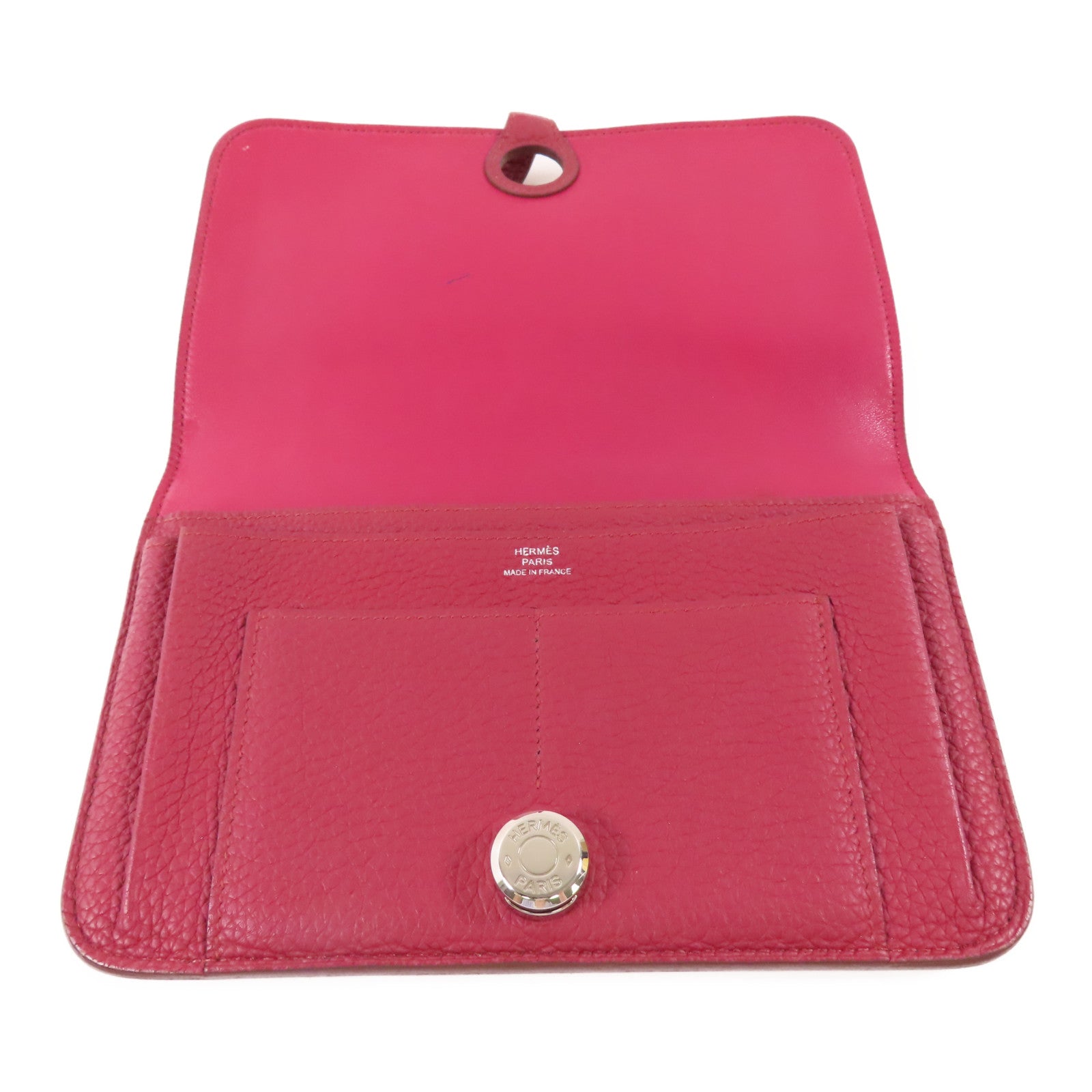 HERMES PHW Dogon GM Long Wallet Clemence Leather B5 Rubis
