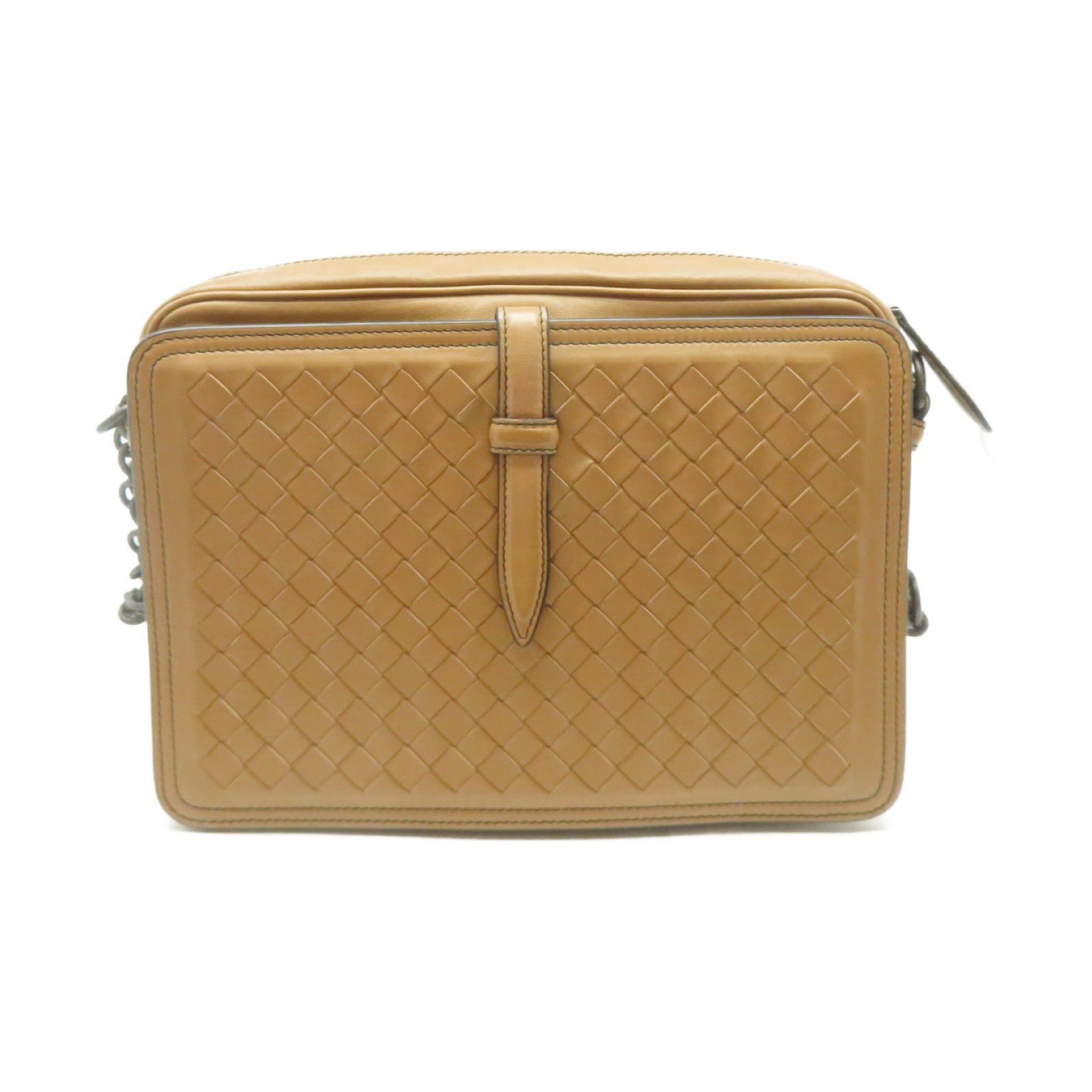BOTTEGA VENETA 【激減優惠】織紋皮革Shoulder Bag黑扣鏈帶肩背袋啡色