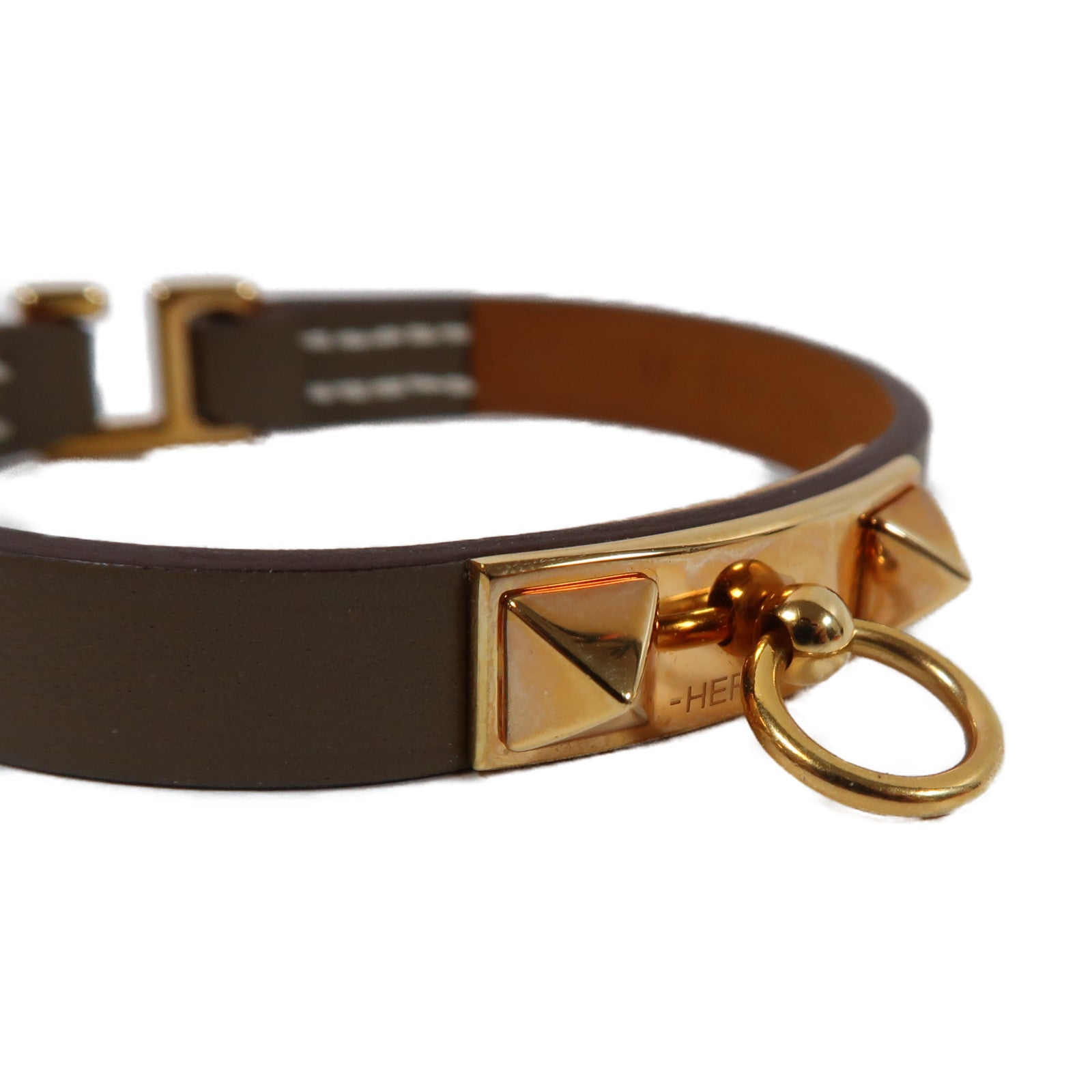 HERMES Swift皮革Rivale Mini Bracelet金扣手鐲象灰色