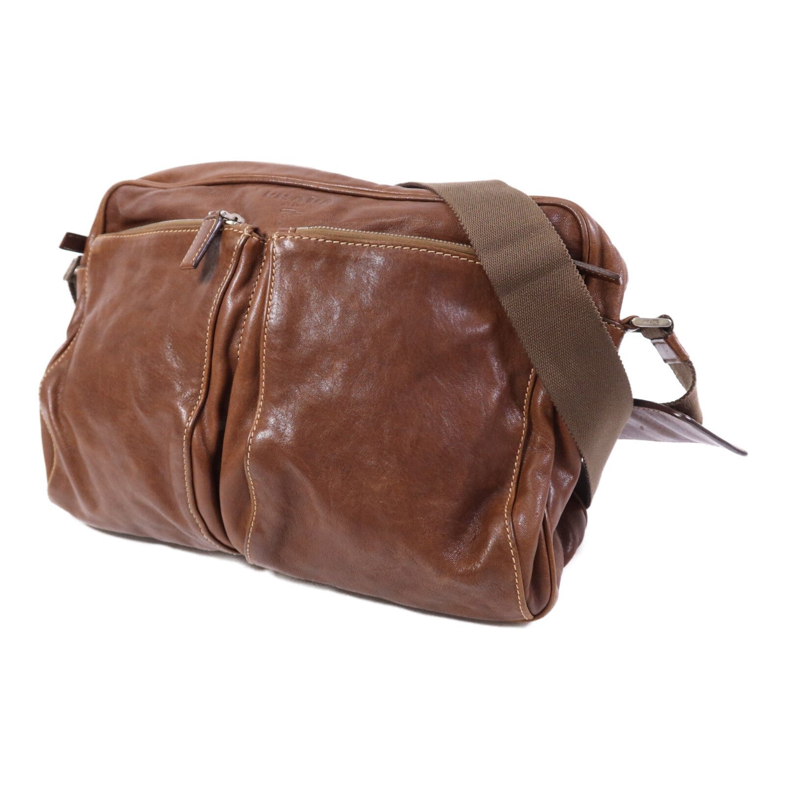 PRADA 牛皮皮革Shoulder Bag銀扣肩背袋