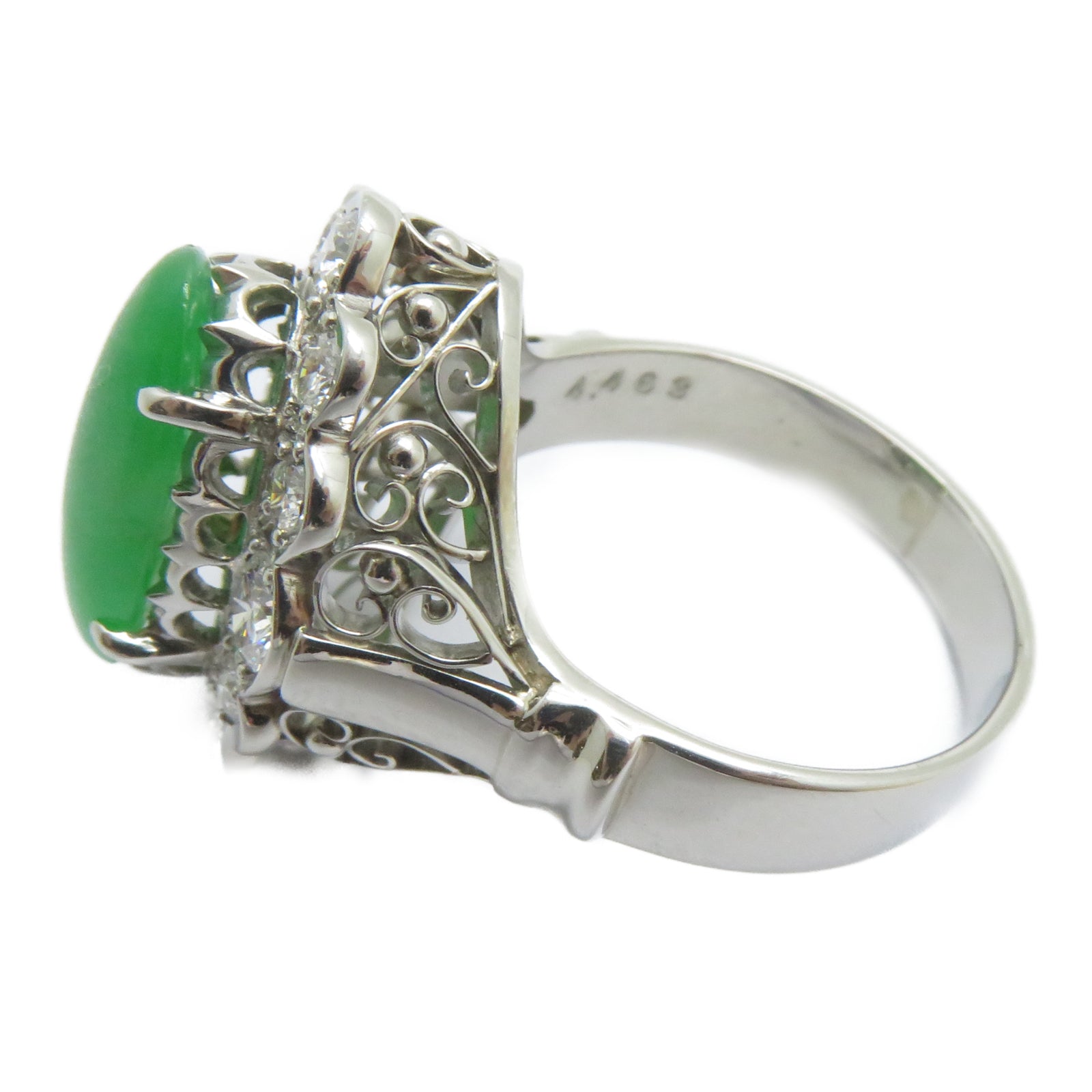 JEWELRY PT900鉑金Jade Ring 4.463ct翡翠/0.884ct鑚石戒指US#9.5