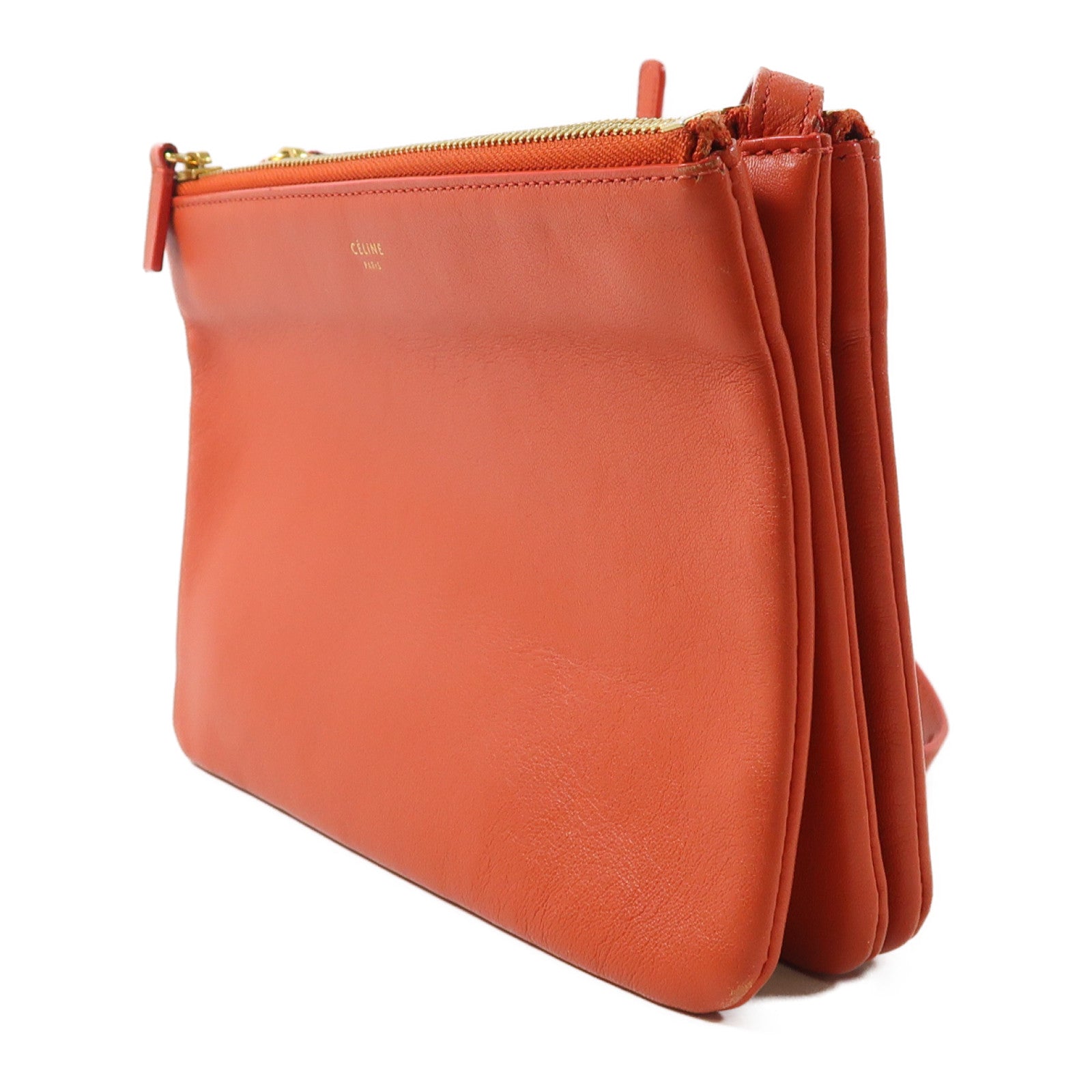 CELINE 【激減優惠】羊皮皮革Trio金扣肩背袋紅色