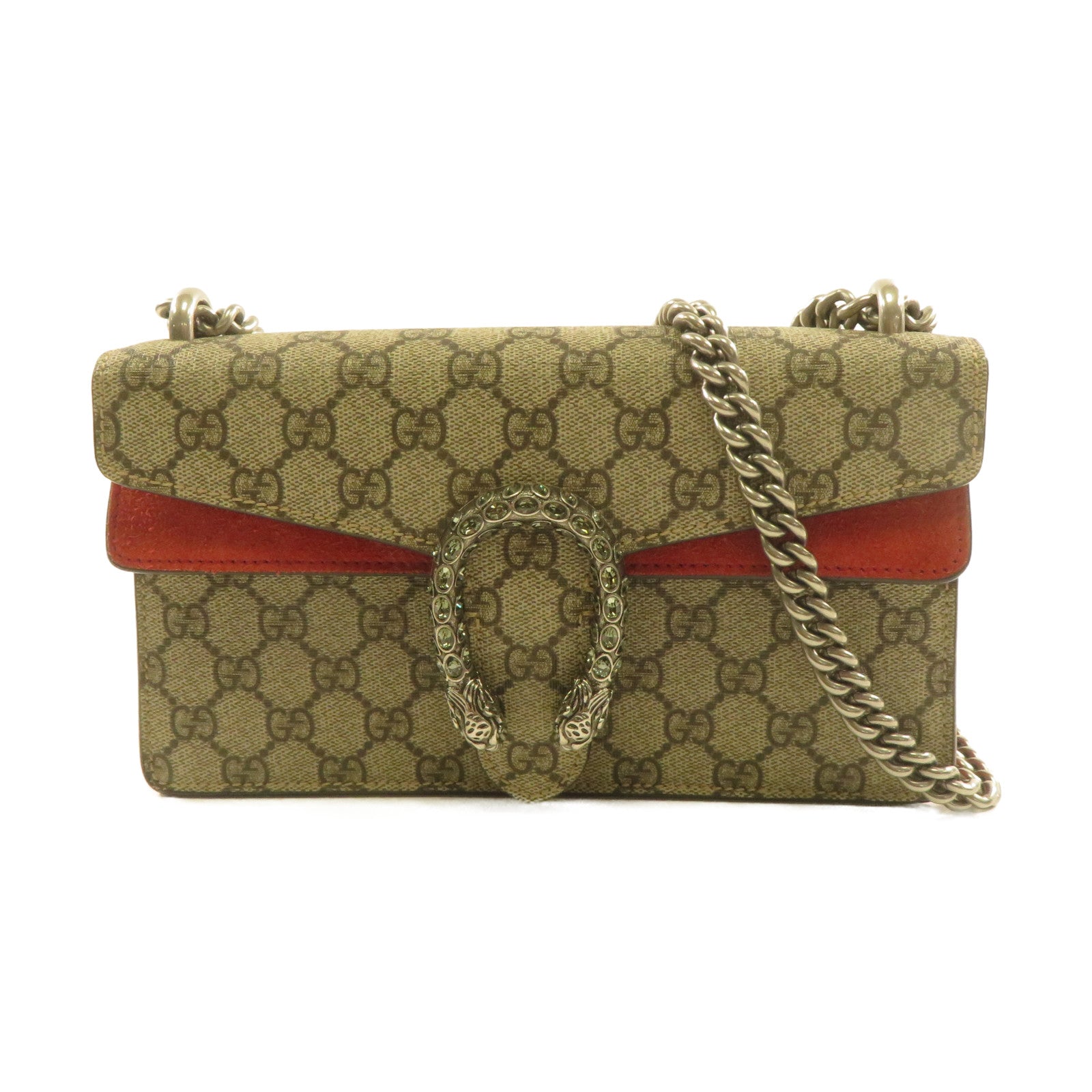 GUCCI 塗層帆布Disoysus銀扣鏈帶肩背袋紅色