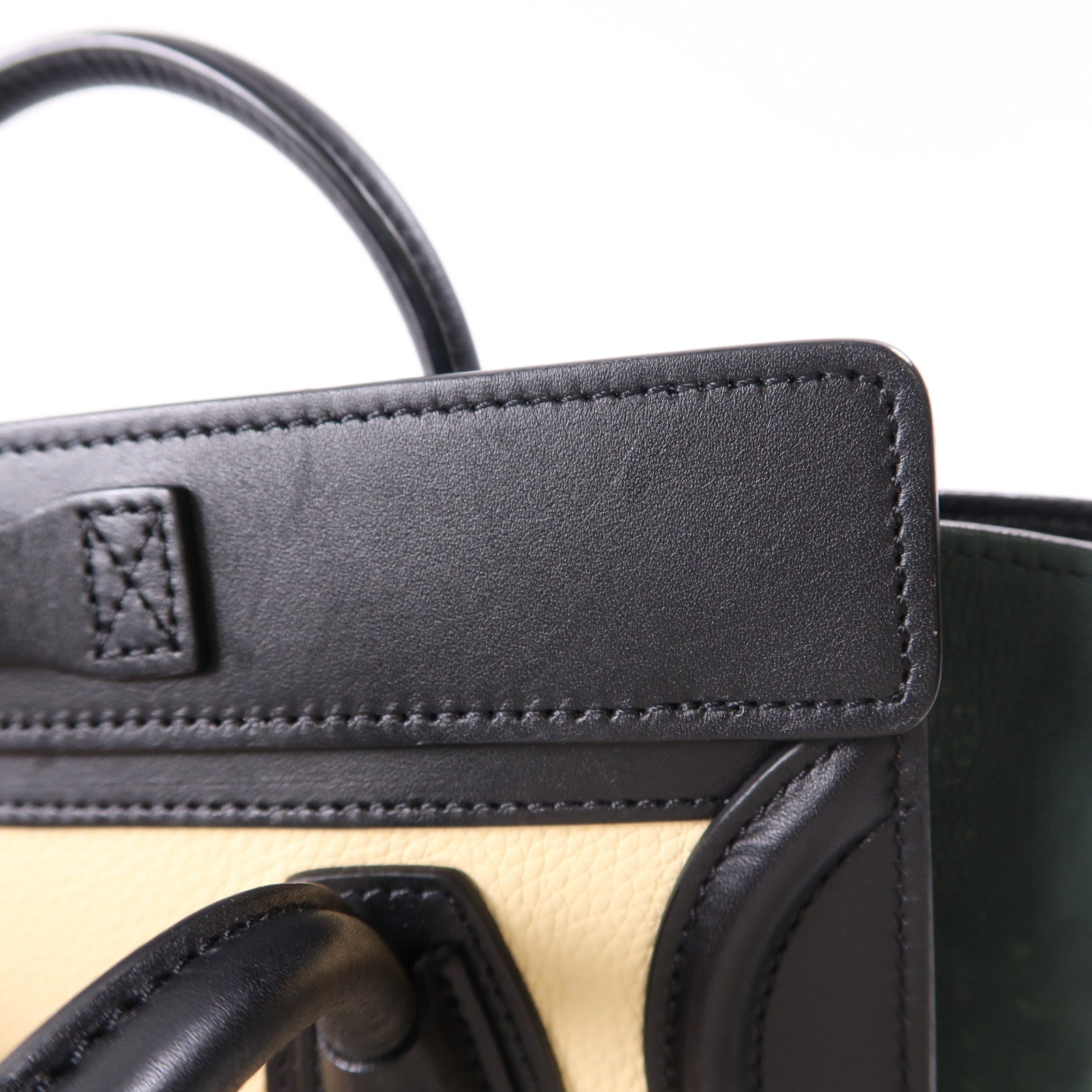 CELINE 牛皮皮革Nano Luggage金扣手挽肩背兩用袋綠色/米色/黑色