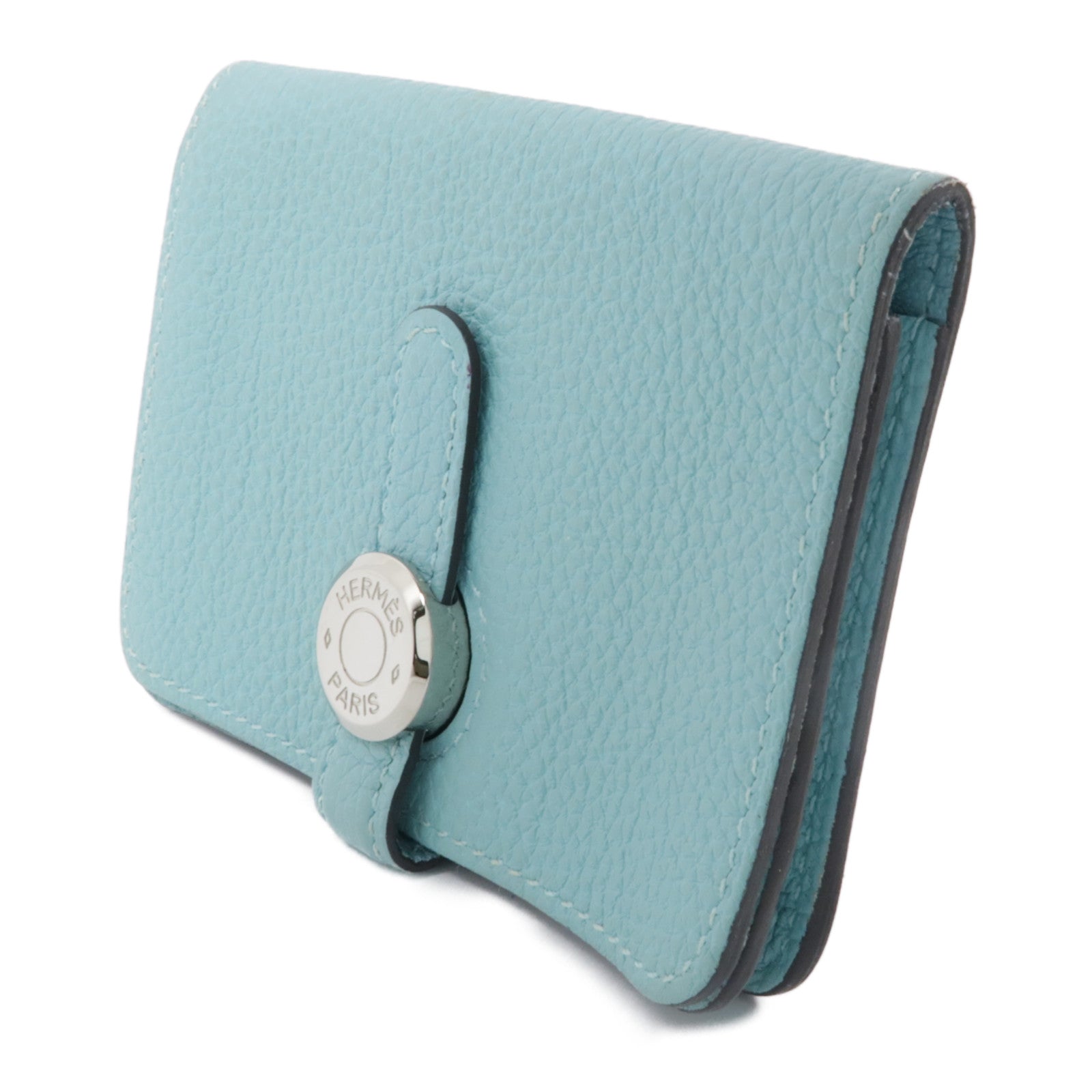 HERMES Togo皮革Dogon Card Case銀扣卡片套淺藍色