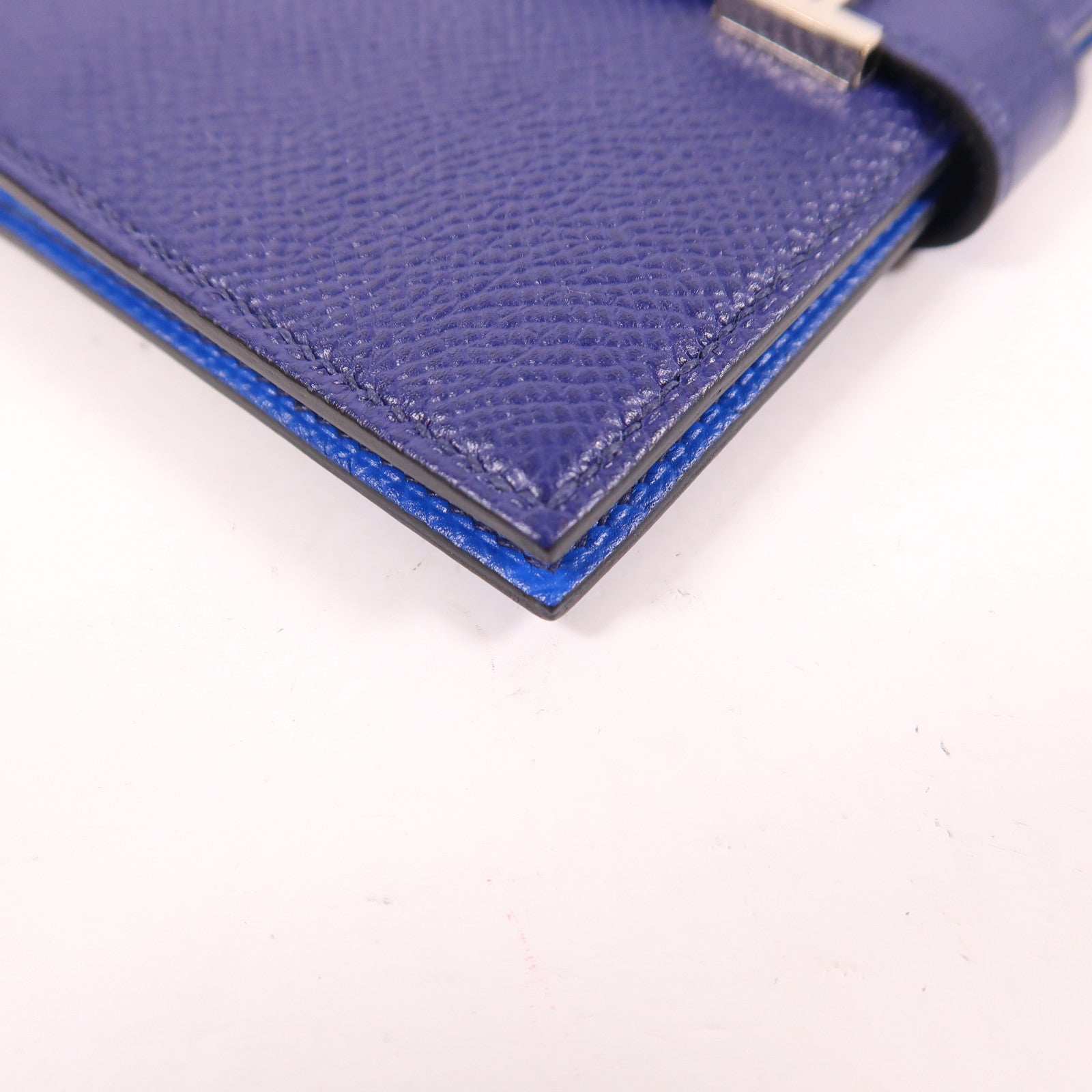 HERMES Epsom皮革Bearn Wallet銀扣錢包Deep Bleu/Bleu Electrique