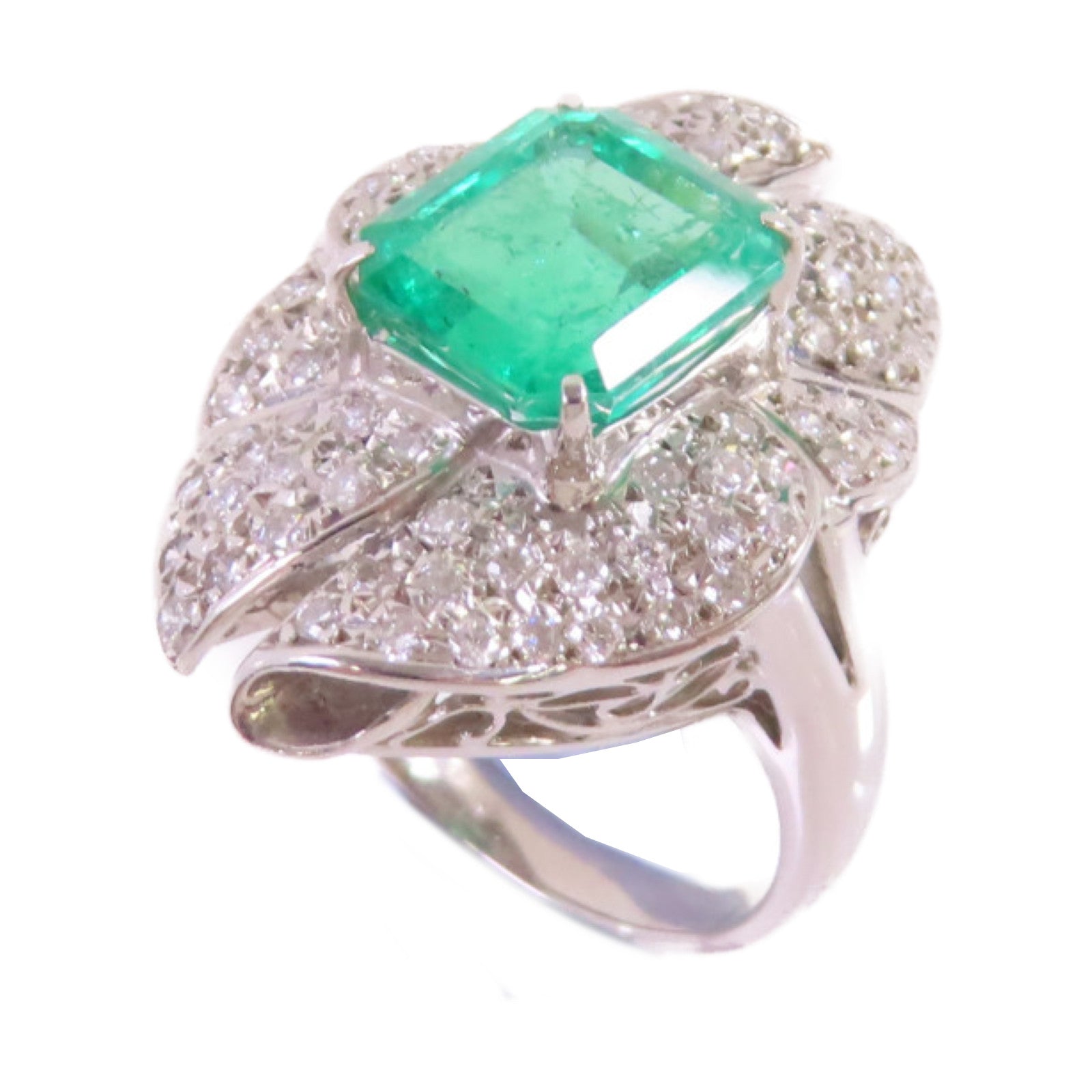 JEWELRY 【激減優惠】PT900鉑金/3.22ct綠寶石/0.82ct鑚石Emerald Diamond Ring戒指US#6.25
