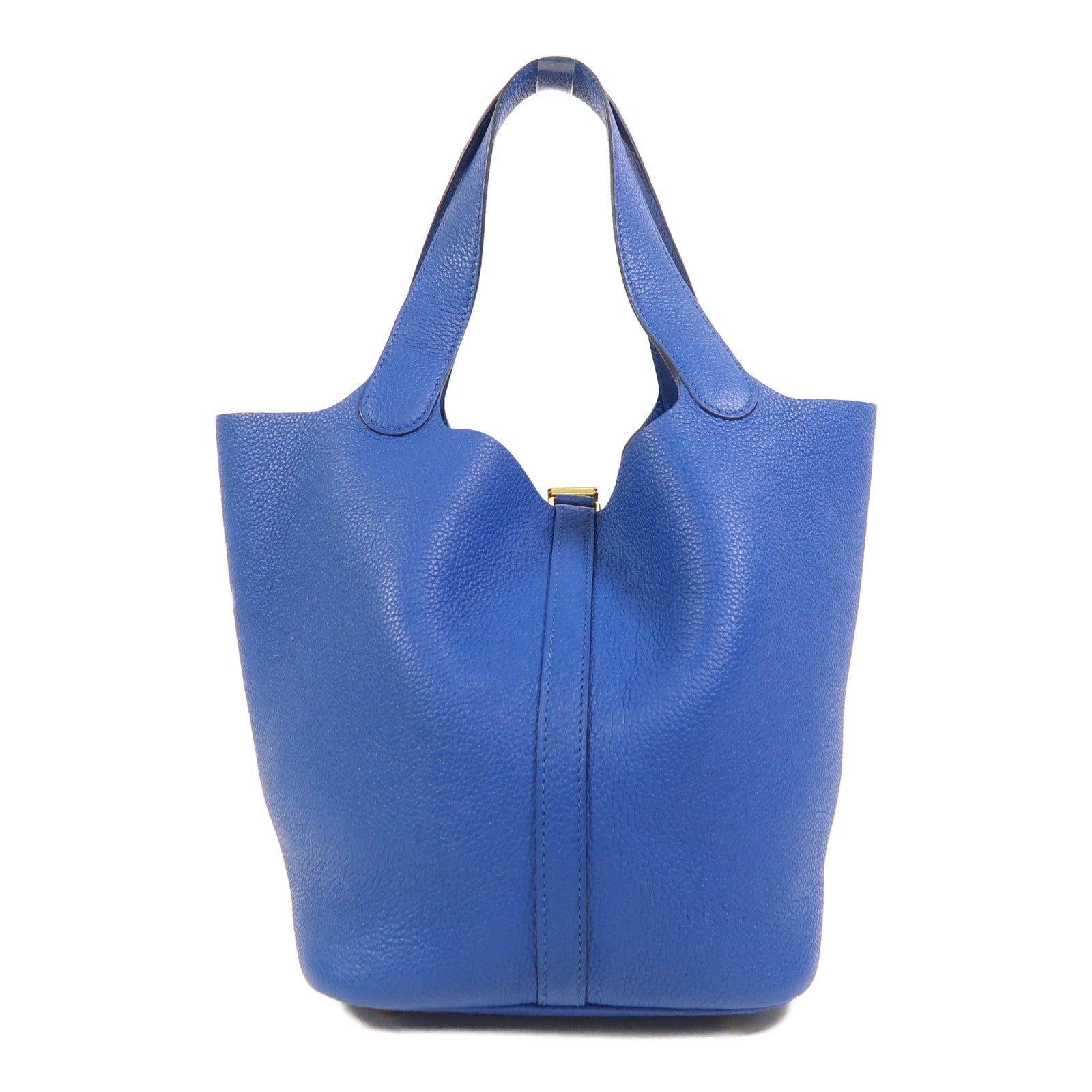 HERMES Clemence皮革Picotin MM金扣手挽袋Bleu France