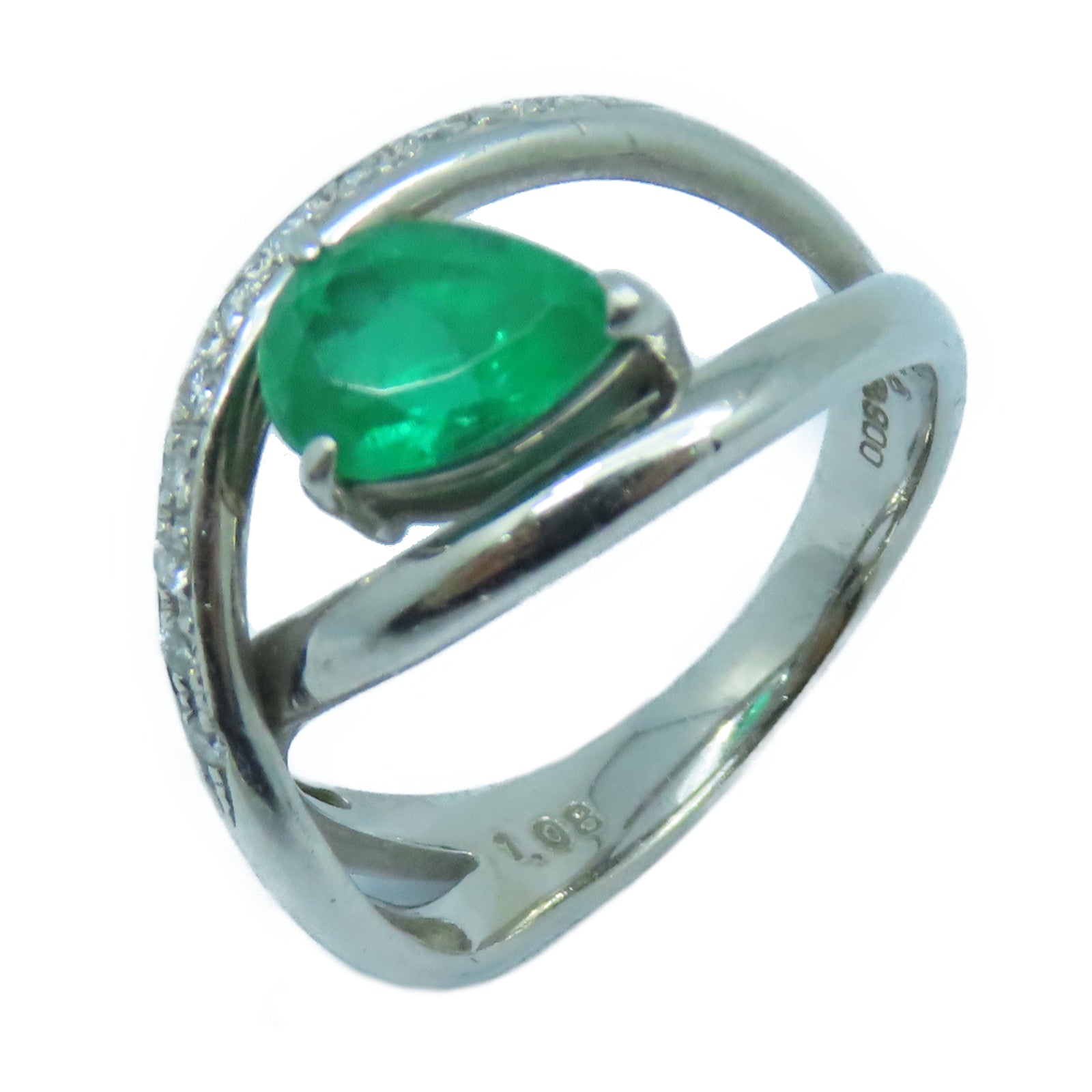 JEWELRY **【激減優惠】PT900鉑金Diamond Ring0.12ct鑽石/1.08ct祖母綠寶石戒指US#6.5