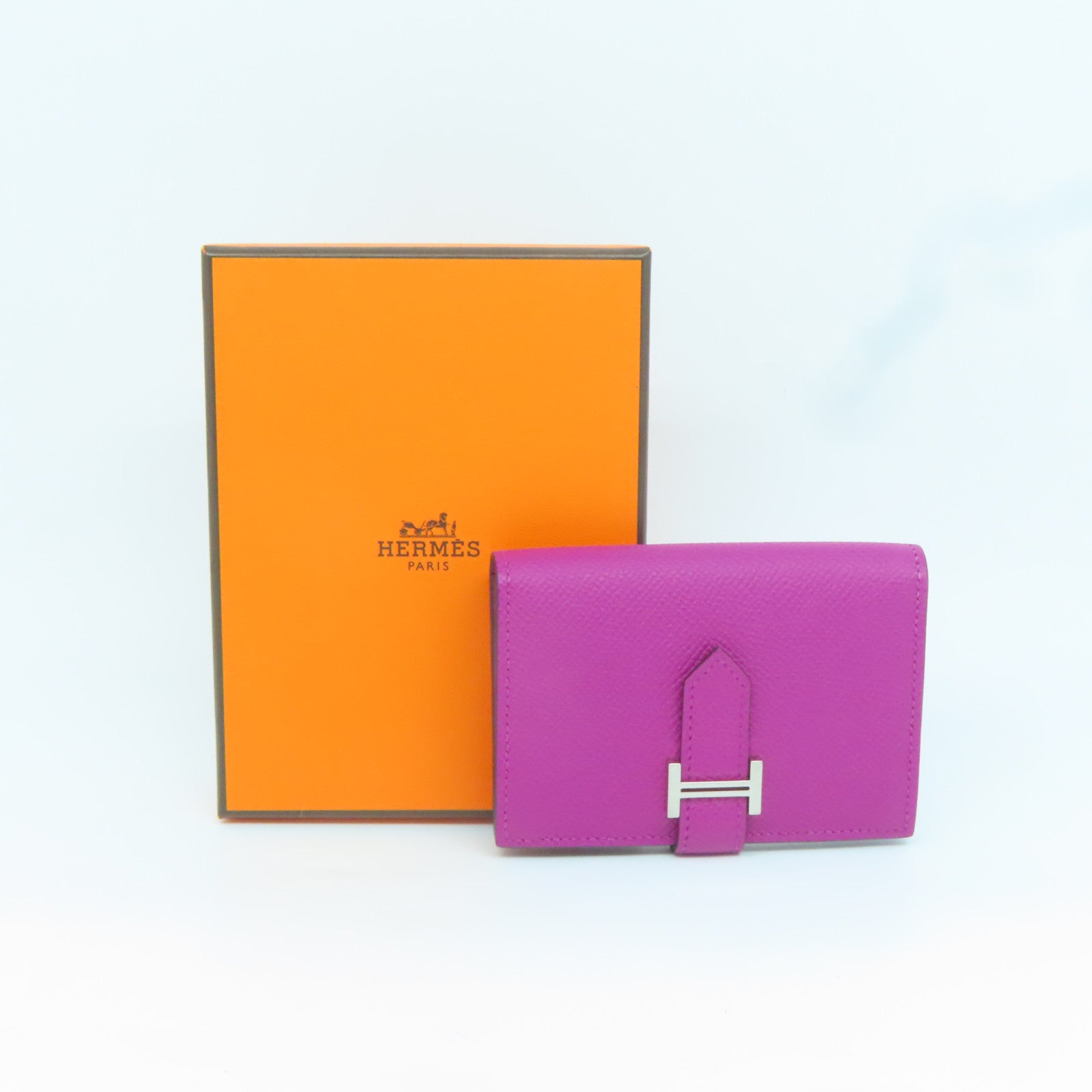 HERMES 【激減優惠】Epsom皮革Bearn Card Case銀扣卡片套Rose Pourpre玫瑰紫色