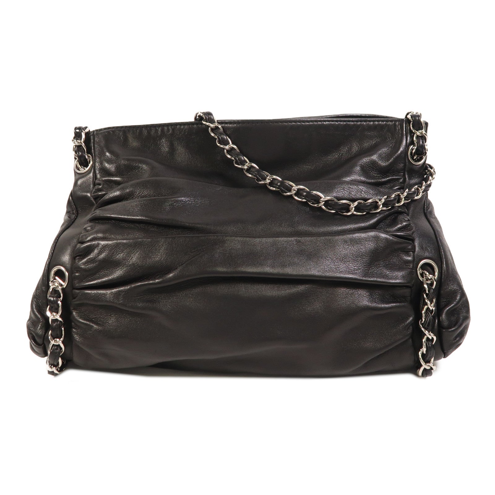 CHANEL 羊皮皮革Chain Shoulder銀扣鏈帶肩背袋