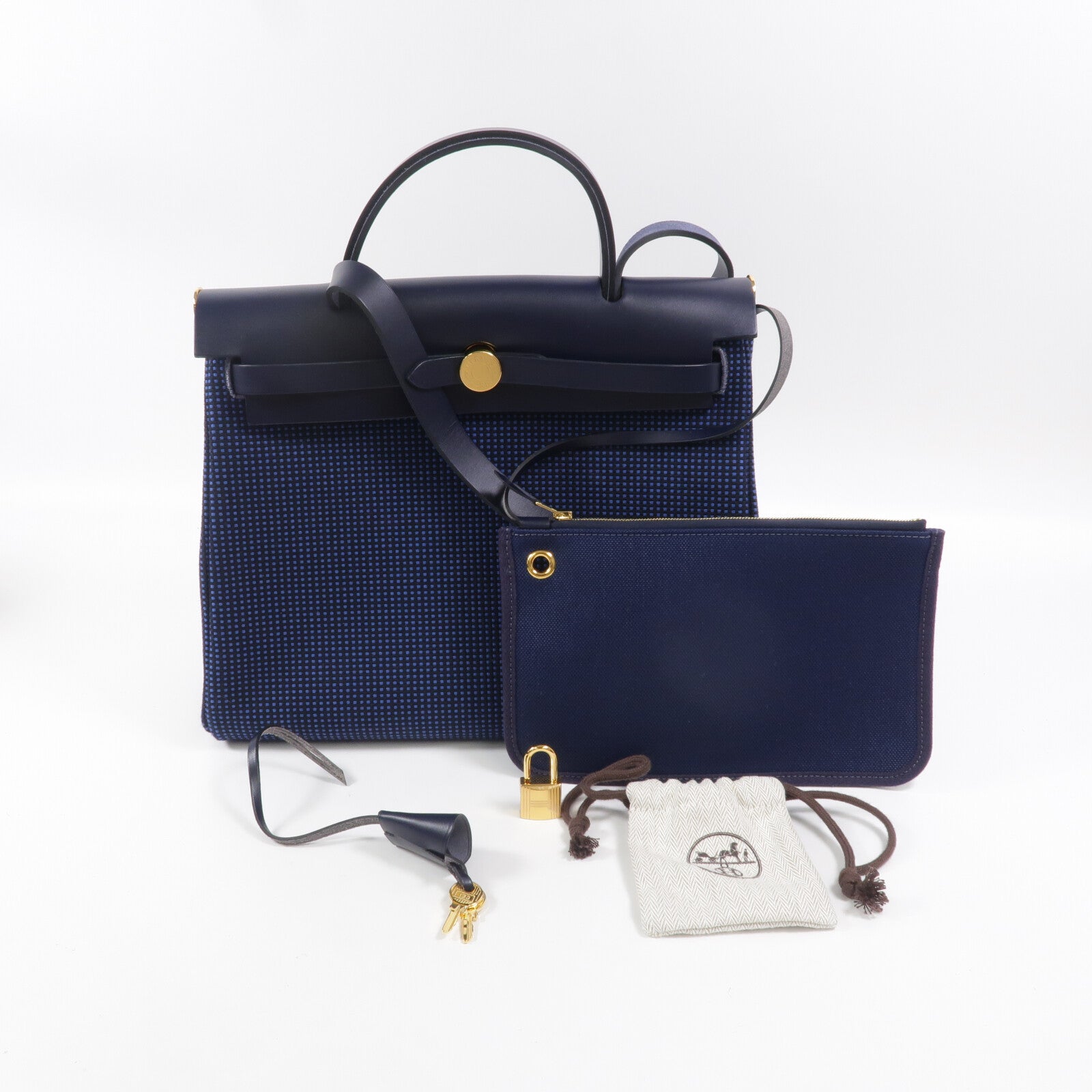 HERMES 帆布Herbag PM手挽肩背兩用袋Bleu Indigo