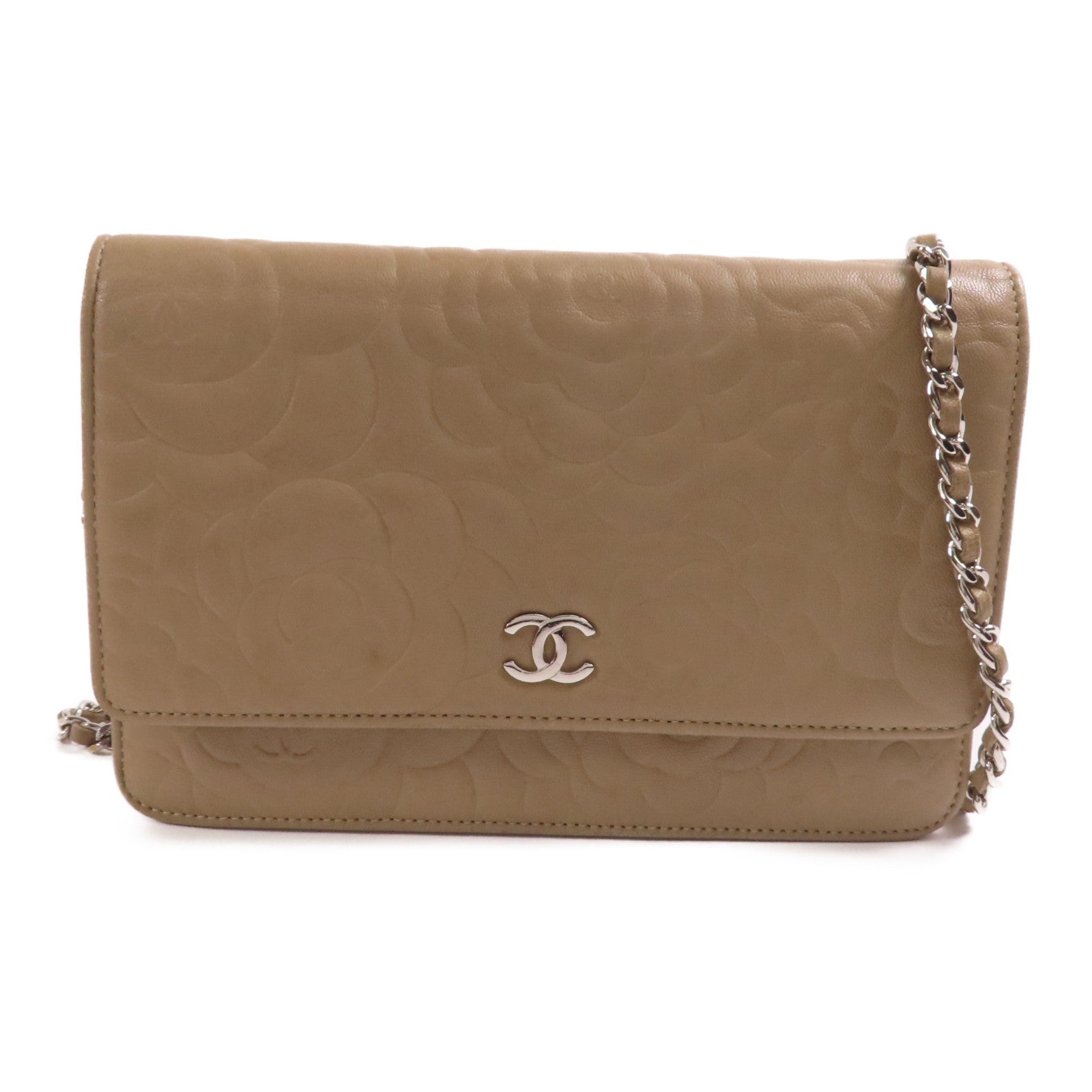 CHANEL 羊皮皮革WOC 19cm銀扣鏈帶肩背袋