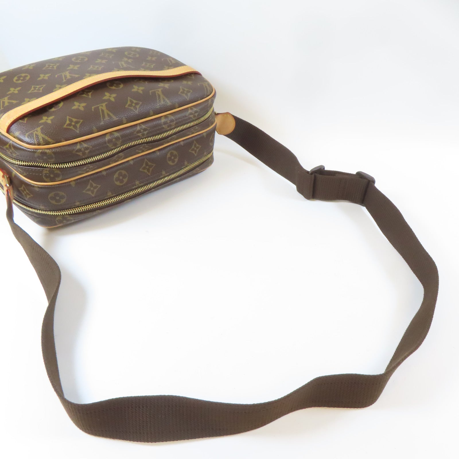 LOUIS VUITTON Monogram Reporter PM金扣肩背袋啡色