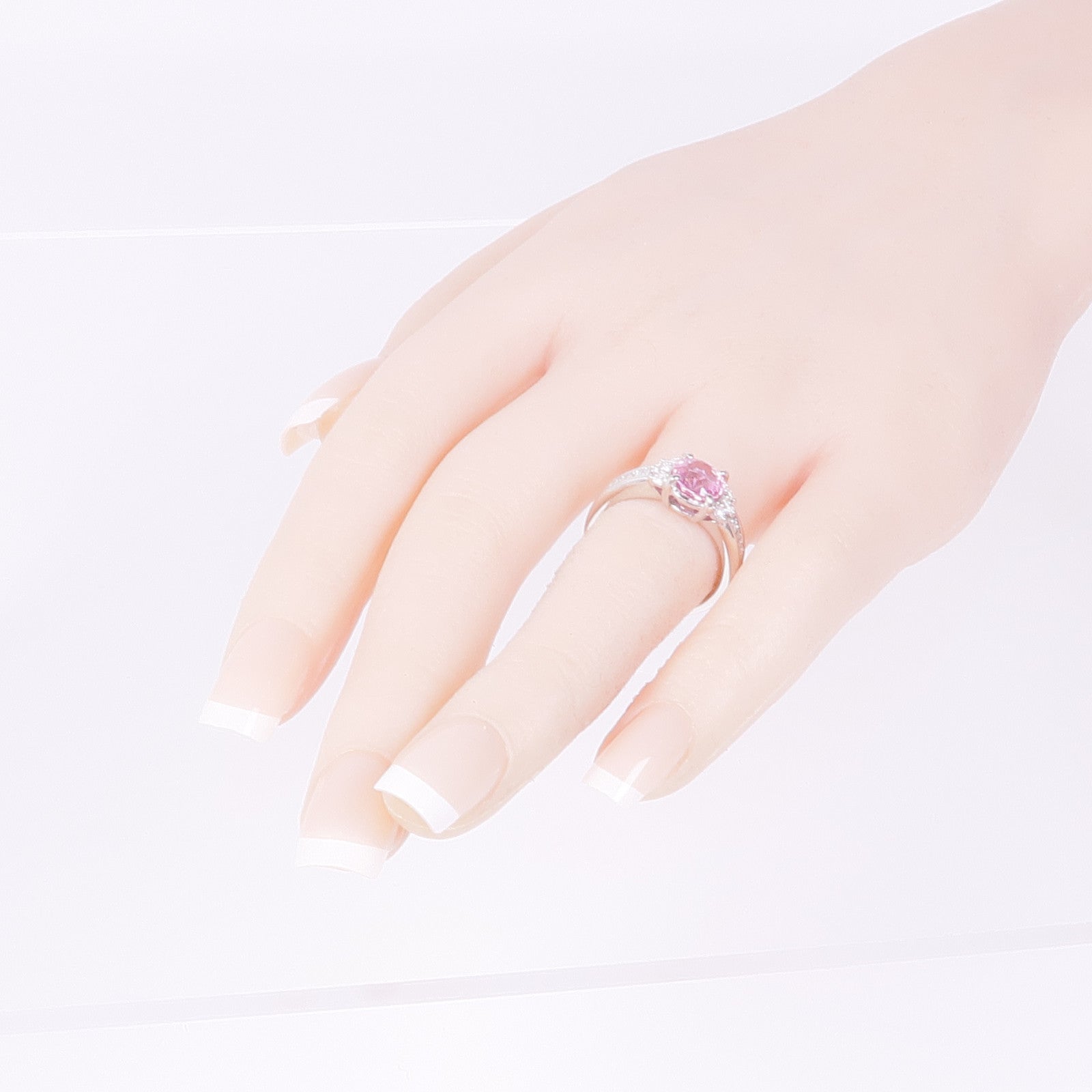 JEWELRY 【激減優惠】PT900鉑金Pink Sapphire Diamond Ring粉紅色藍寶石/鑽石戒指US#6.75