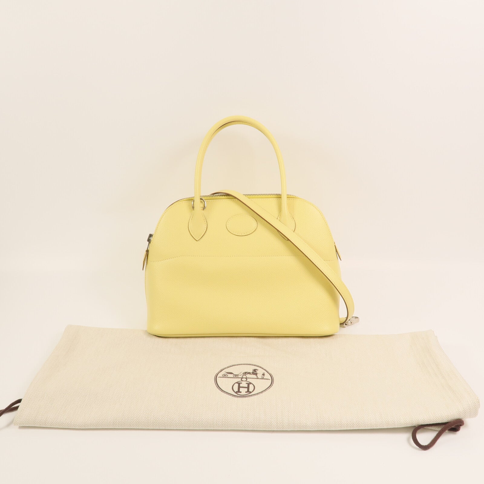 HERMES Epsom皮革Bolide 27銀扣手挽肩背兩用袋Jaune Poussin