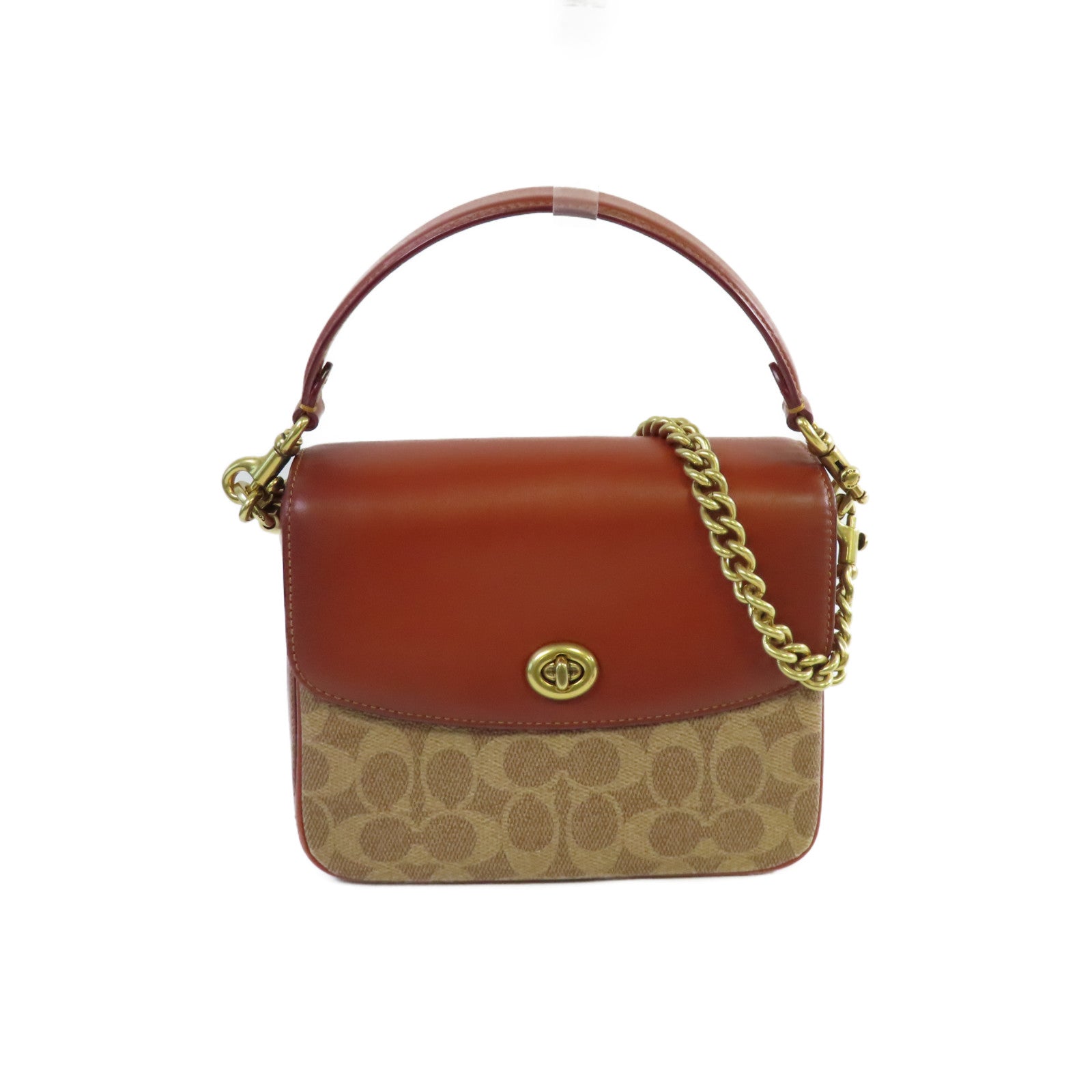COACH 【激減優惠】塗層帆布/牛皮皮革Marlie Top Handle 2Way Shoulder Bag金扣鏈帶肩背袋啡色
