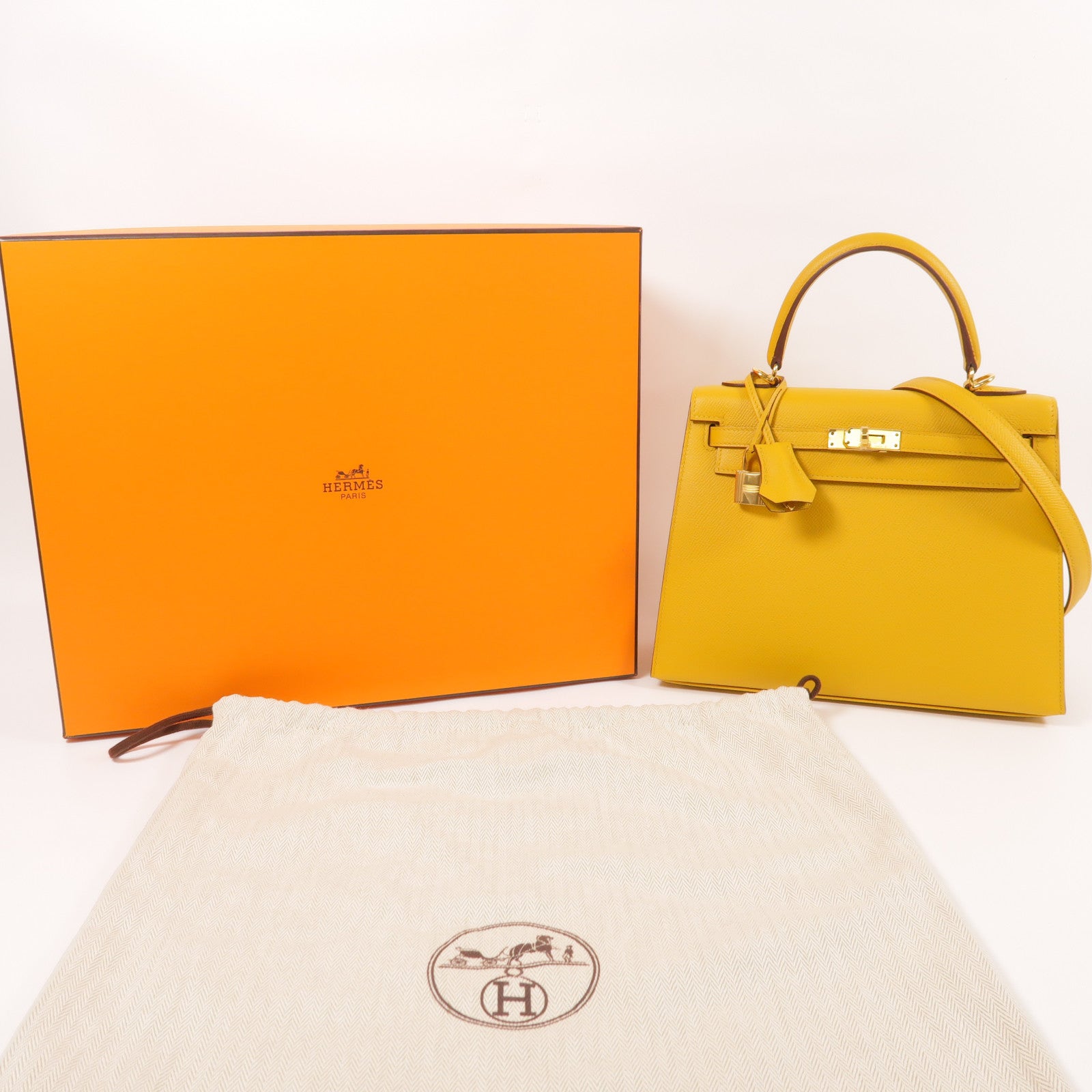 HERMES Epsom皮革Kelly 25金扣手挽肩背兩用袋