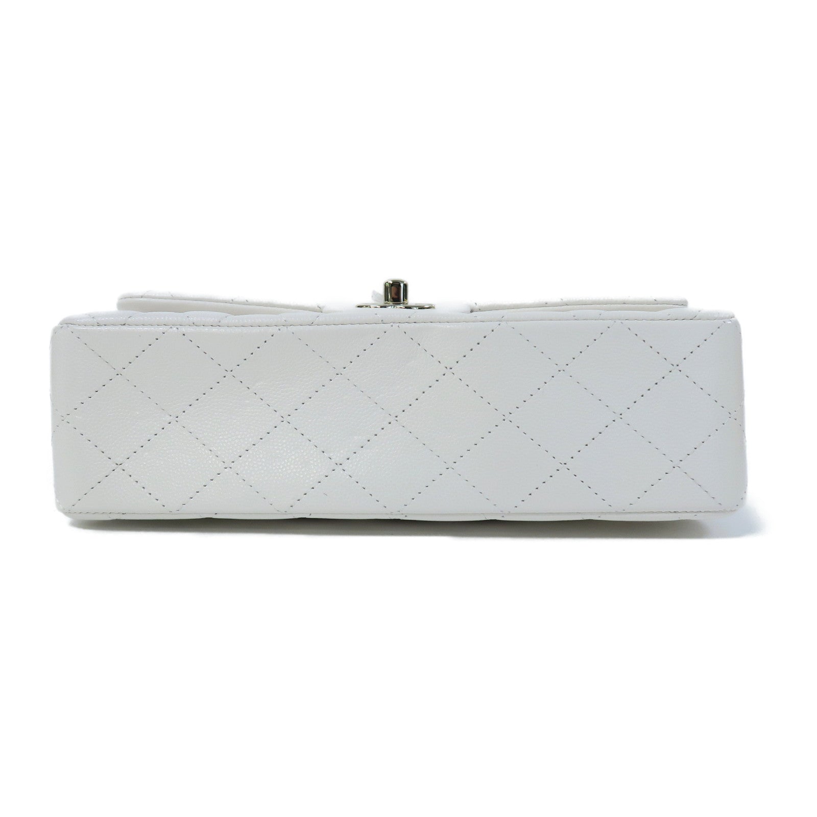 CHANEL 菱格Caviar皮革Classic Flap 23金扣鏈帶肩背袋白色