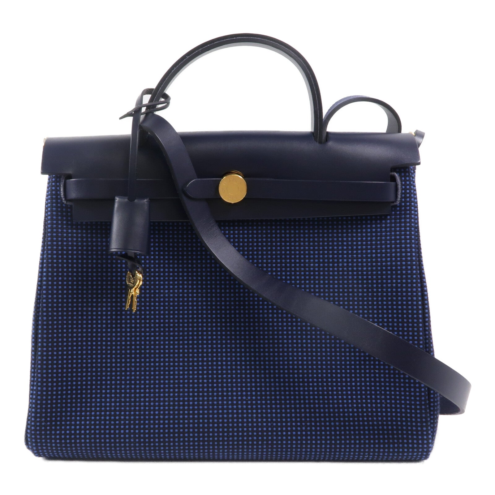 HERMES 帆布Herbag PM手挽肩背兩用袋Bleu Indigo