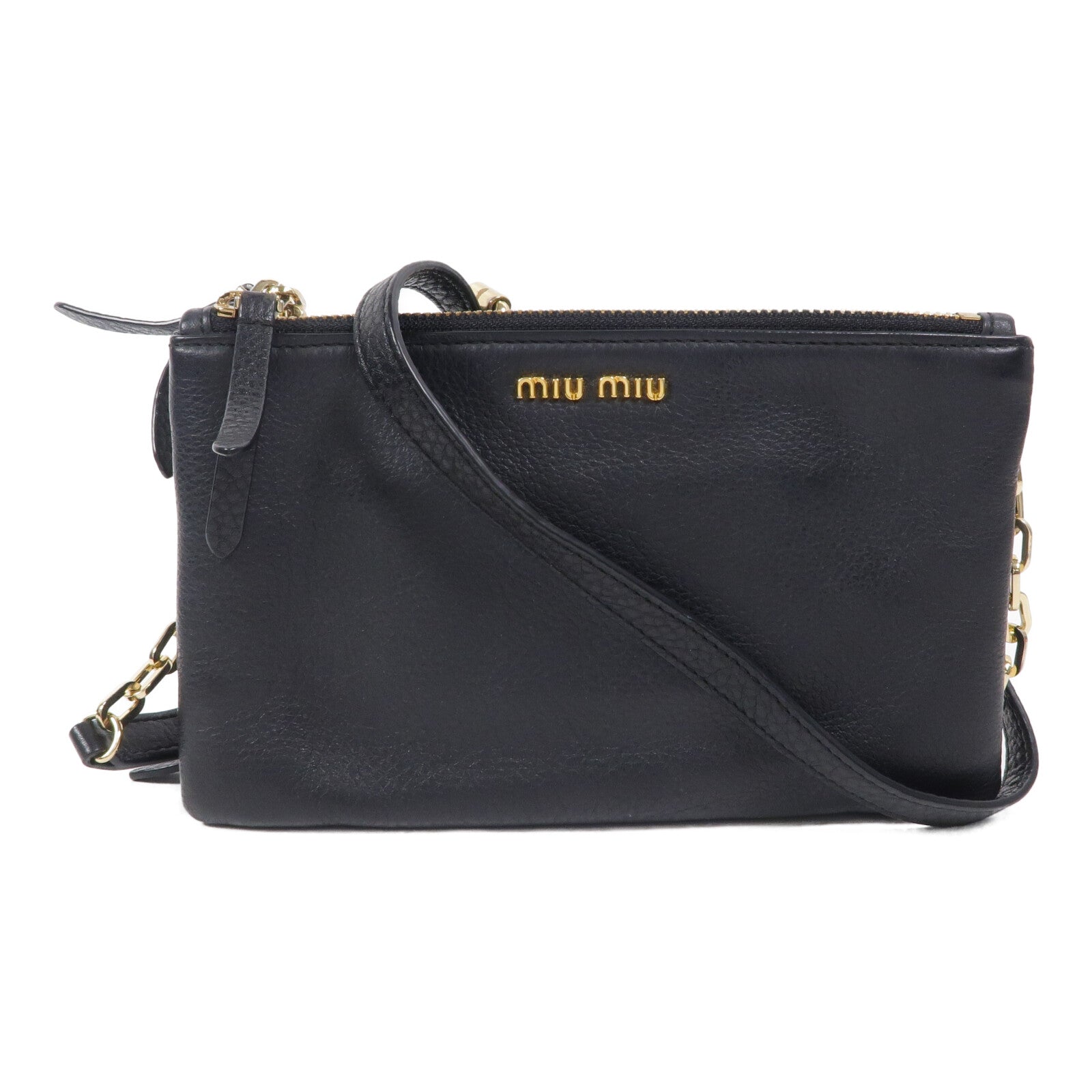 Miu Miu 牛皮皮革Pouch Shoulder鏈帶肩背袋
