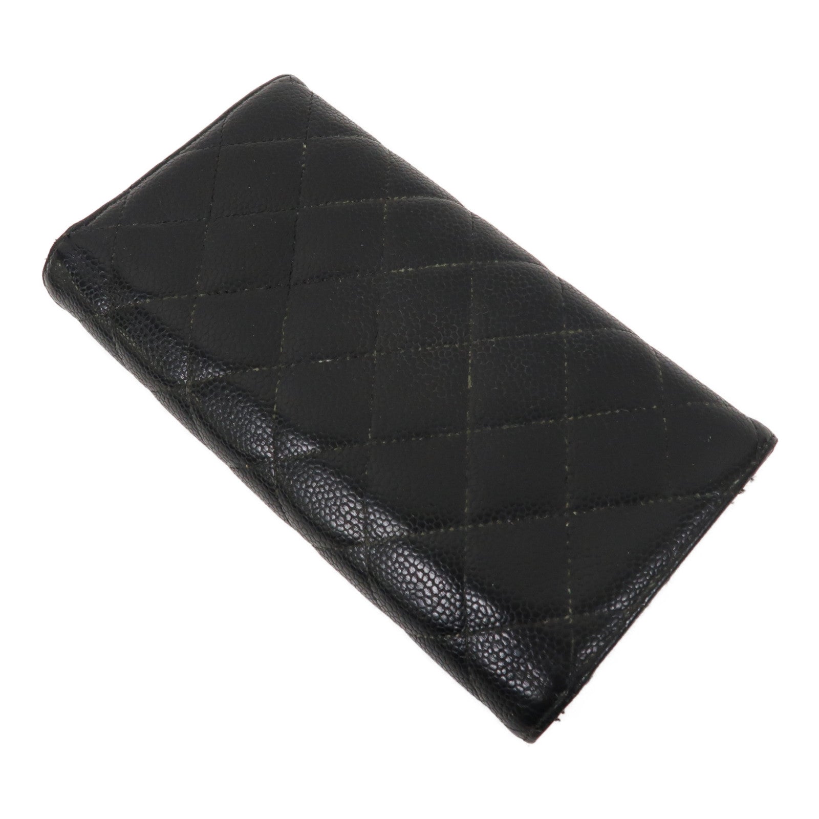 CHANEL Caviar皮革Long Wallet金扣長錢包黑色