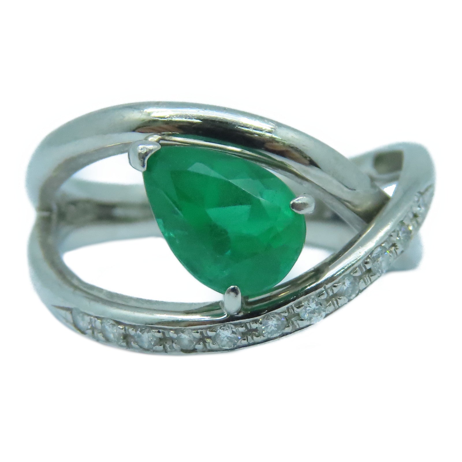 JEWELRY **【激減優惠】PT900鉑金Diamond Ring0.12ct鑽石/1.08ct祖母綠寶石戒指US#6.5