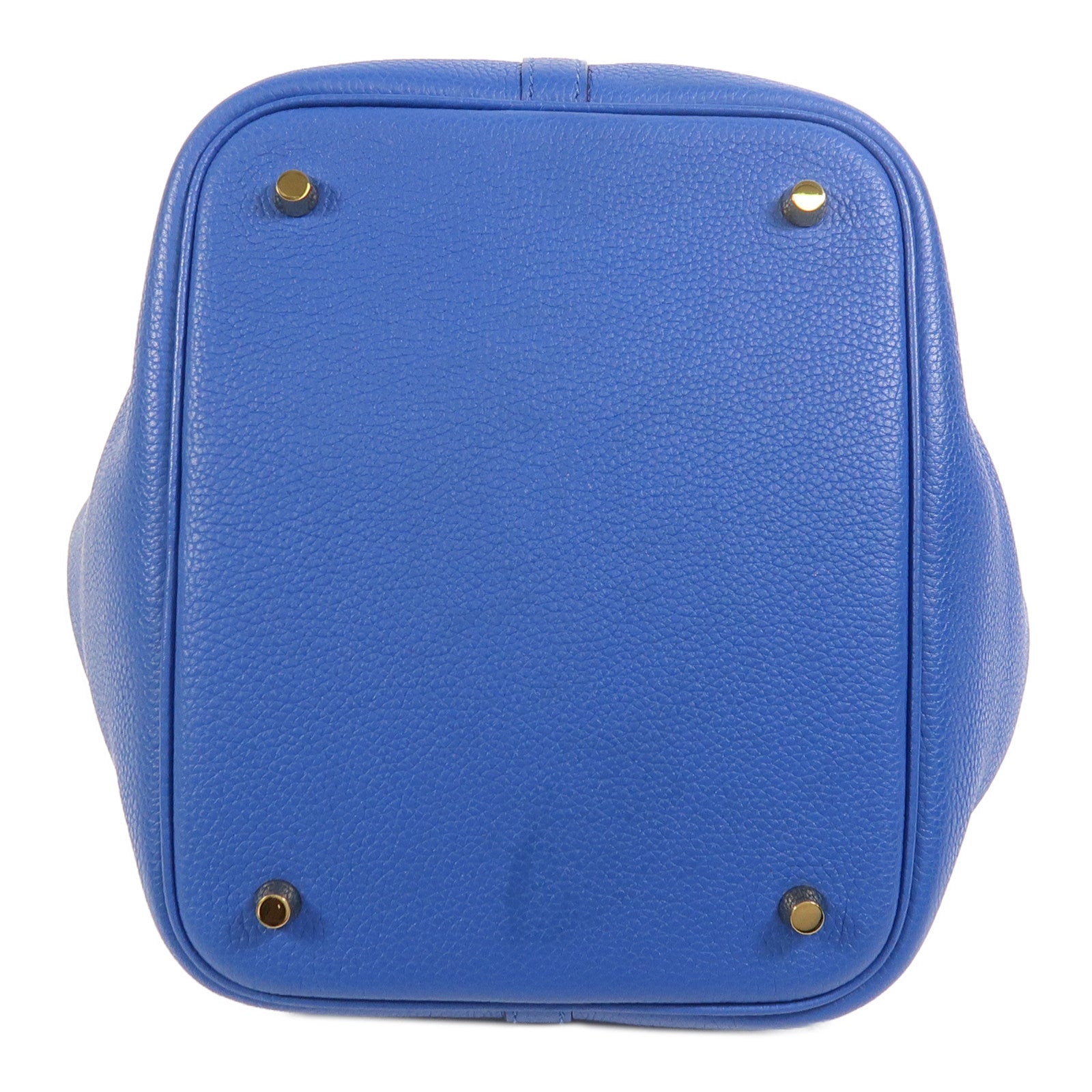 HERMES Clemence皮革Picotin MM金扣手挽袋Bleu France