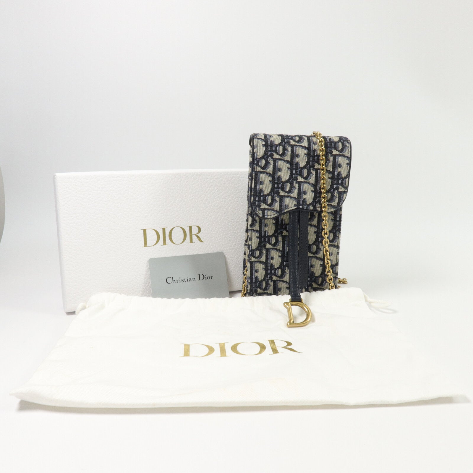 Dior 帆布Saddle Pouch鏈帶手機袋