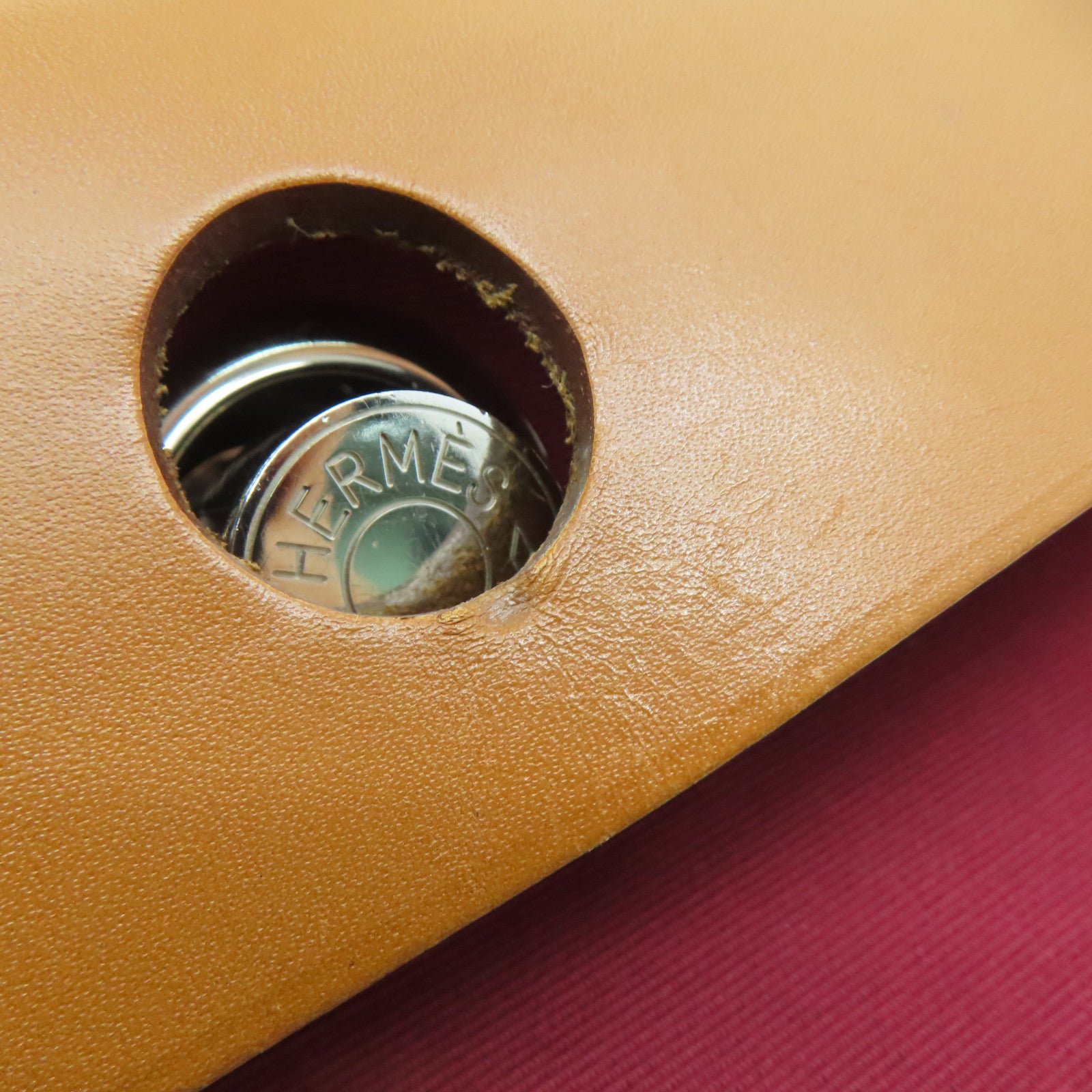 HERMES 帆布Herbag Shoulder Bag银扣肩背袋Ruby红色