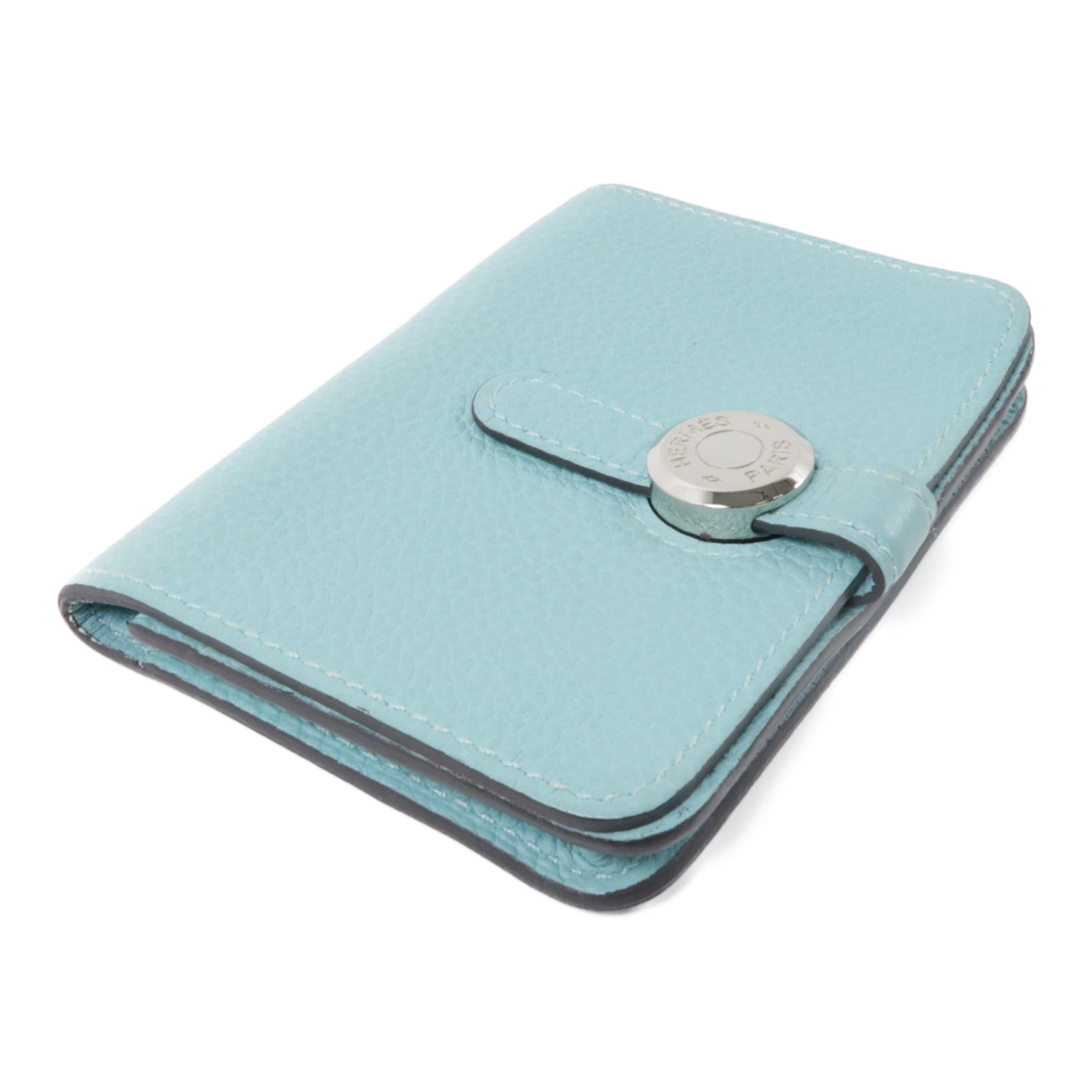HERMES Togo皮革Dogon Card Case銀扣卡片套淺藍色
