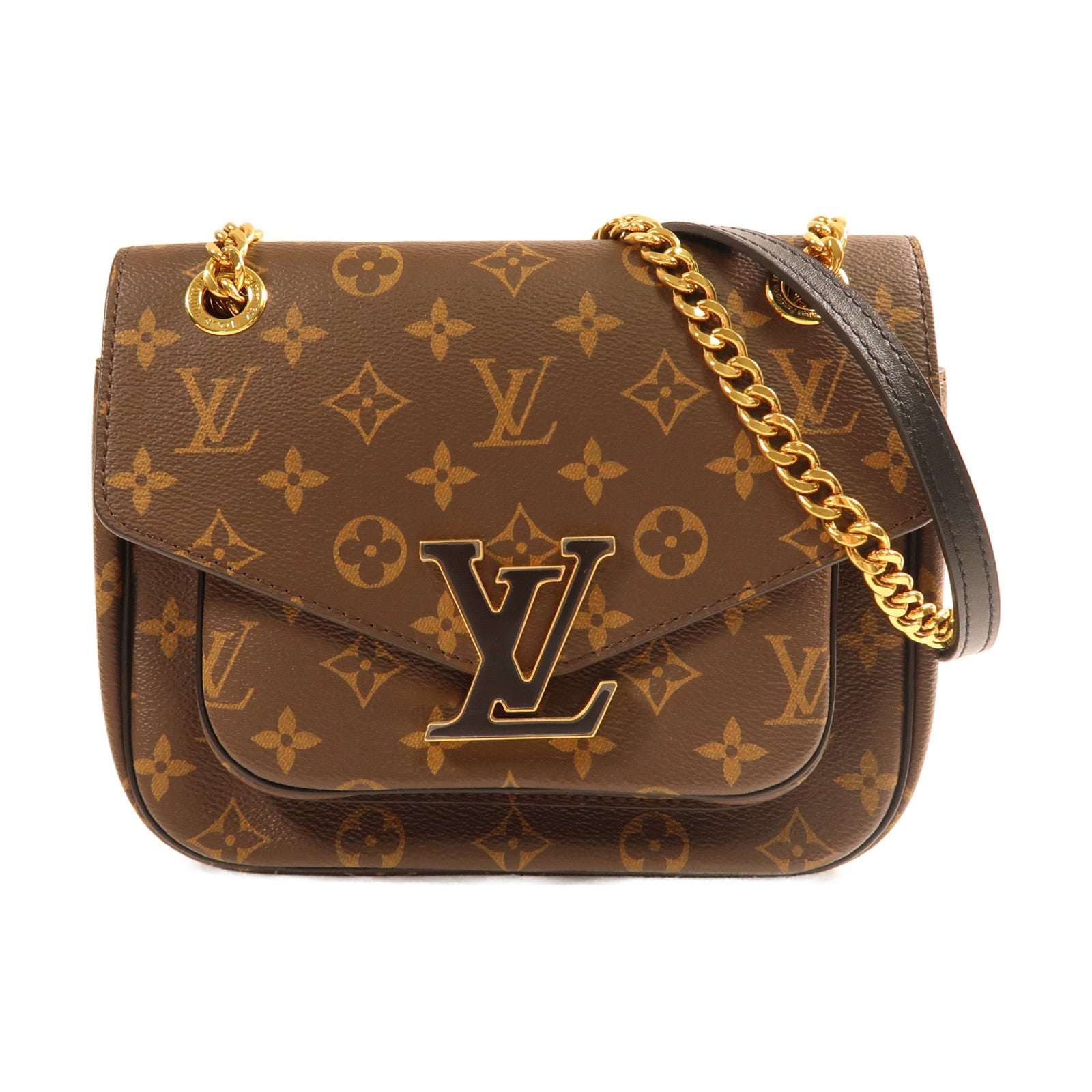 LOUIS VUITTON Monogram Passy金扣鏈帶肩背袋啡色