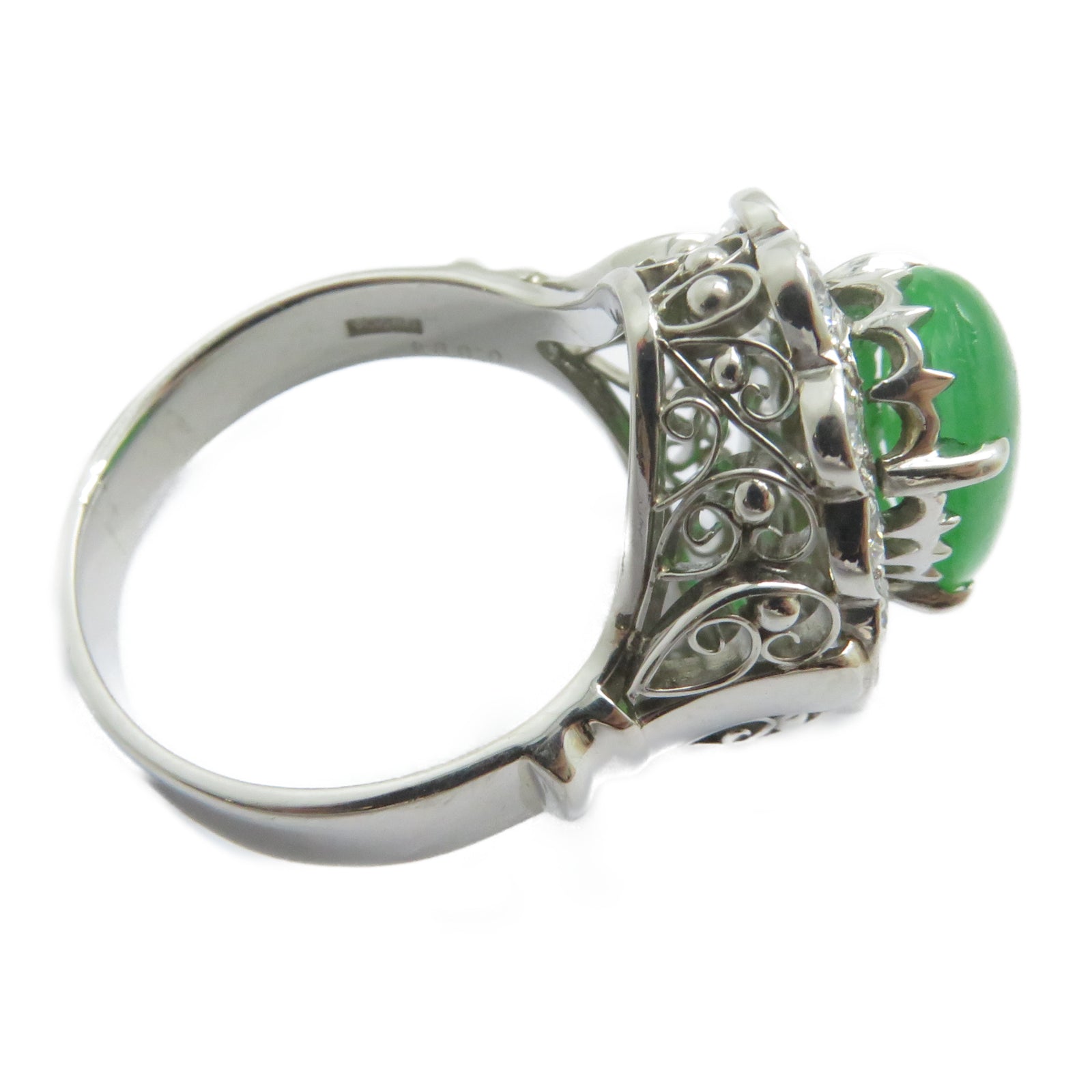 JEWELRY PT900鉑金Jade Ring 4.463ct翡翠/0.884ct鑚石戒指US#9.5