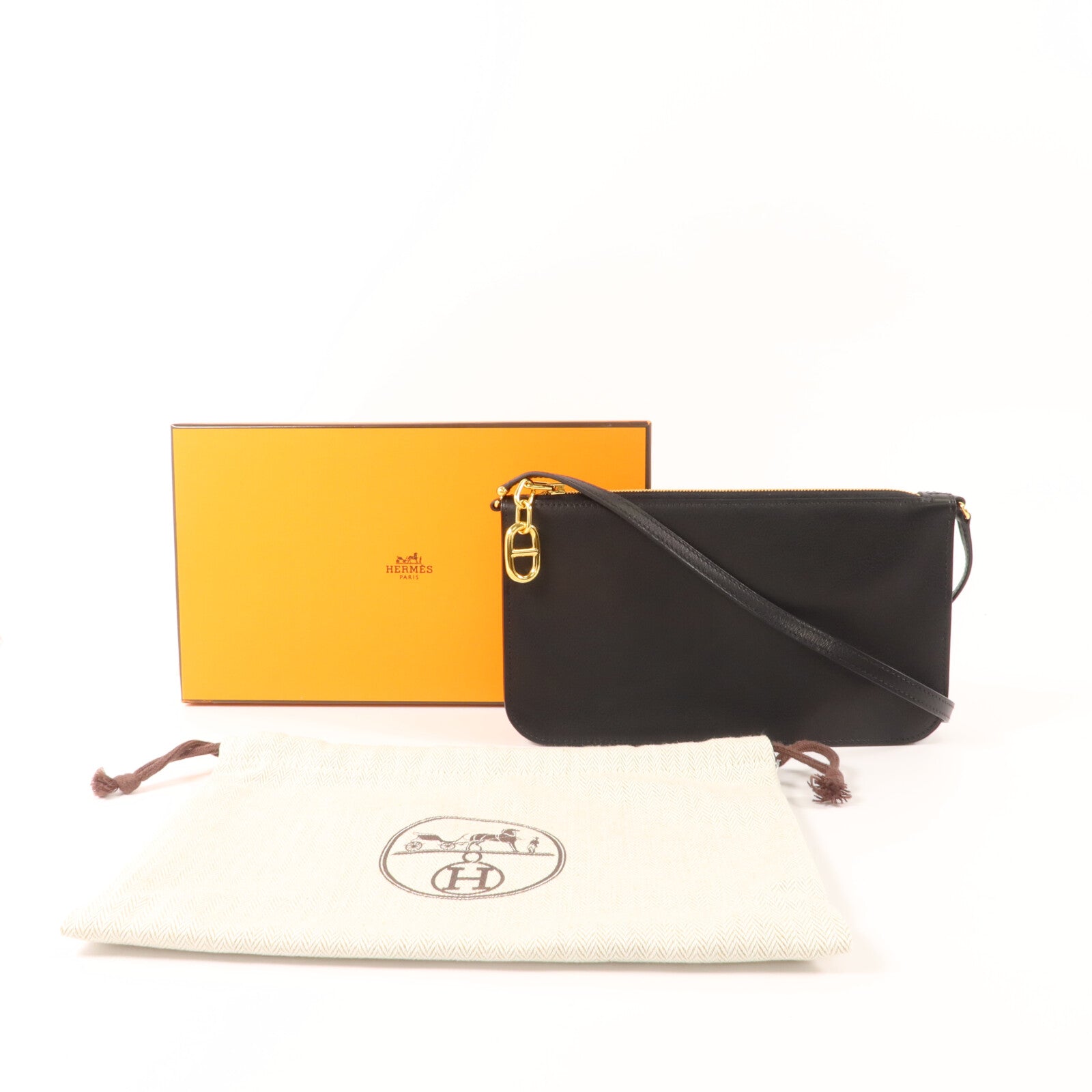HERMES Evergrain皮革Zipengo Chaine d'Ancre To Go Pouch肩背袋Noir