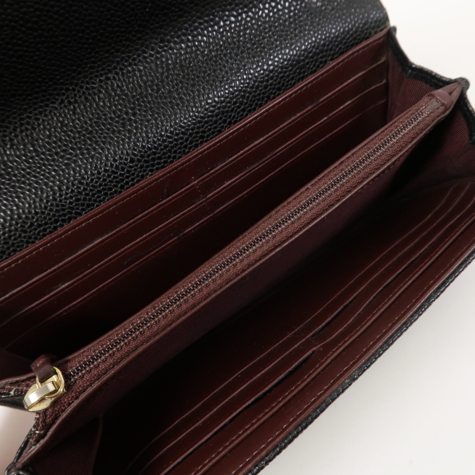 CHANEL Caviar皮革Long Wallet金扣長錢包黑色
