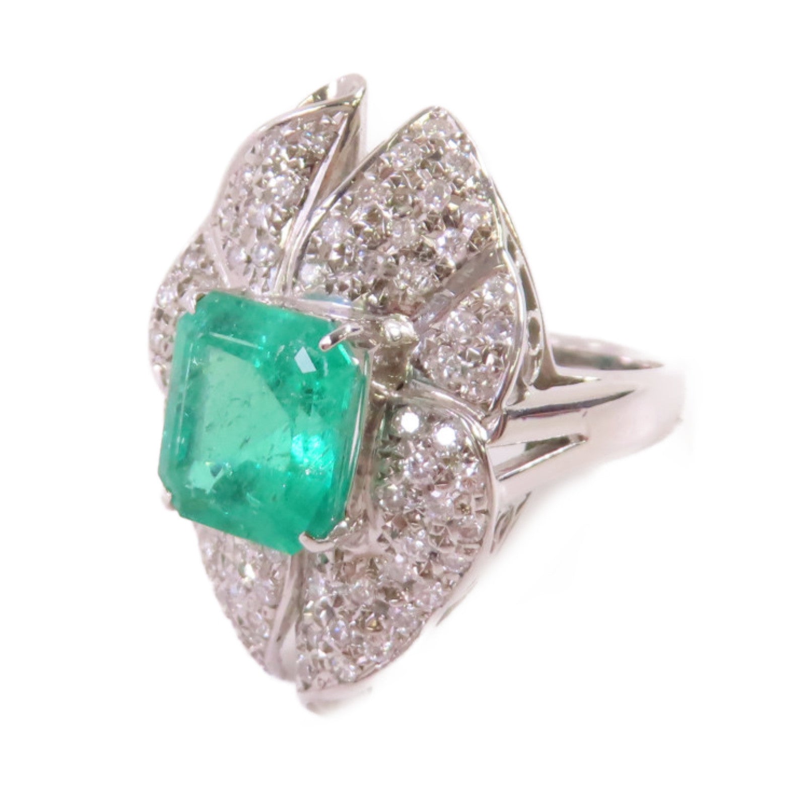 JEWELRY 【激減優惠】PT900鉑金/3.22ct綠寶石/0.82ct鑚石Emerald Diamond Ring戒指US#6.25