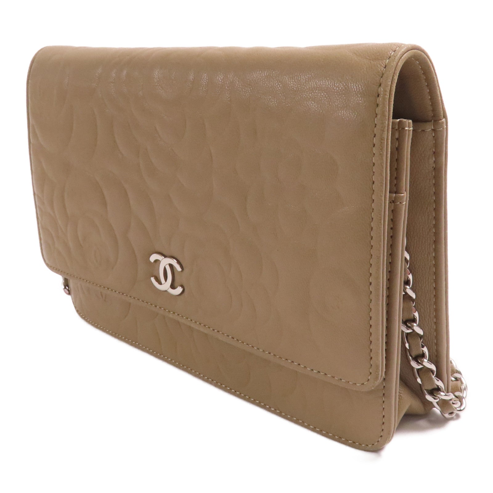 CHANEL 羊皮皮革WOC 19cm銀扣鏈帶肩背袋