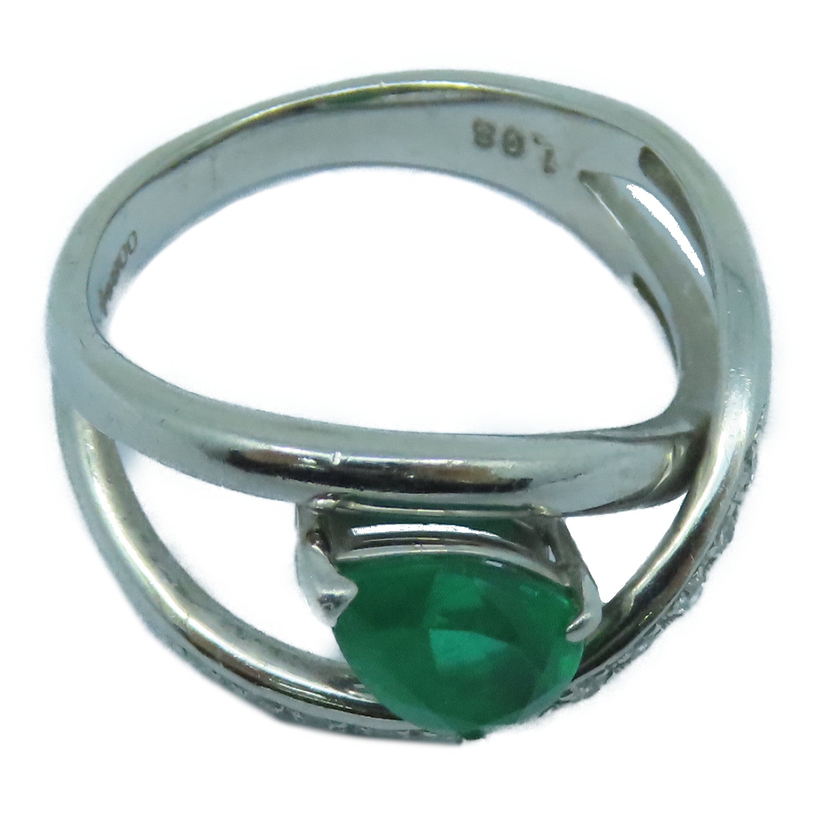 JEWELRY **【激減優惠】PT900鉑金Diamond Ring0.12ct鑽石/1.08ct祖母綠寶石戒指US#6.5